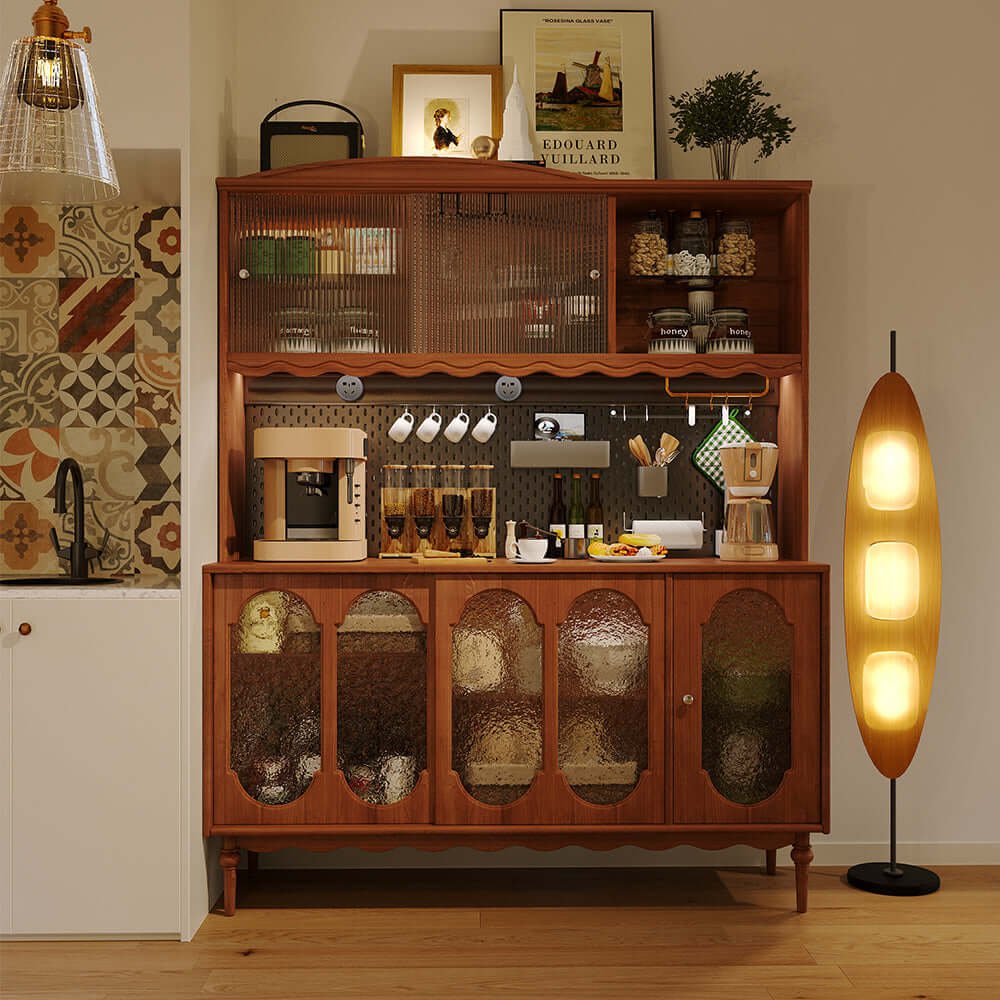 Vintage Solid Wood Sideboard - Spacious Storage & Display Cabinet for Dining Room, Living Room & Entryway - Handcrafted Wooden Buffet Hutch with Shelves & Drawers