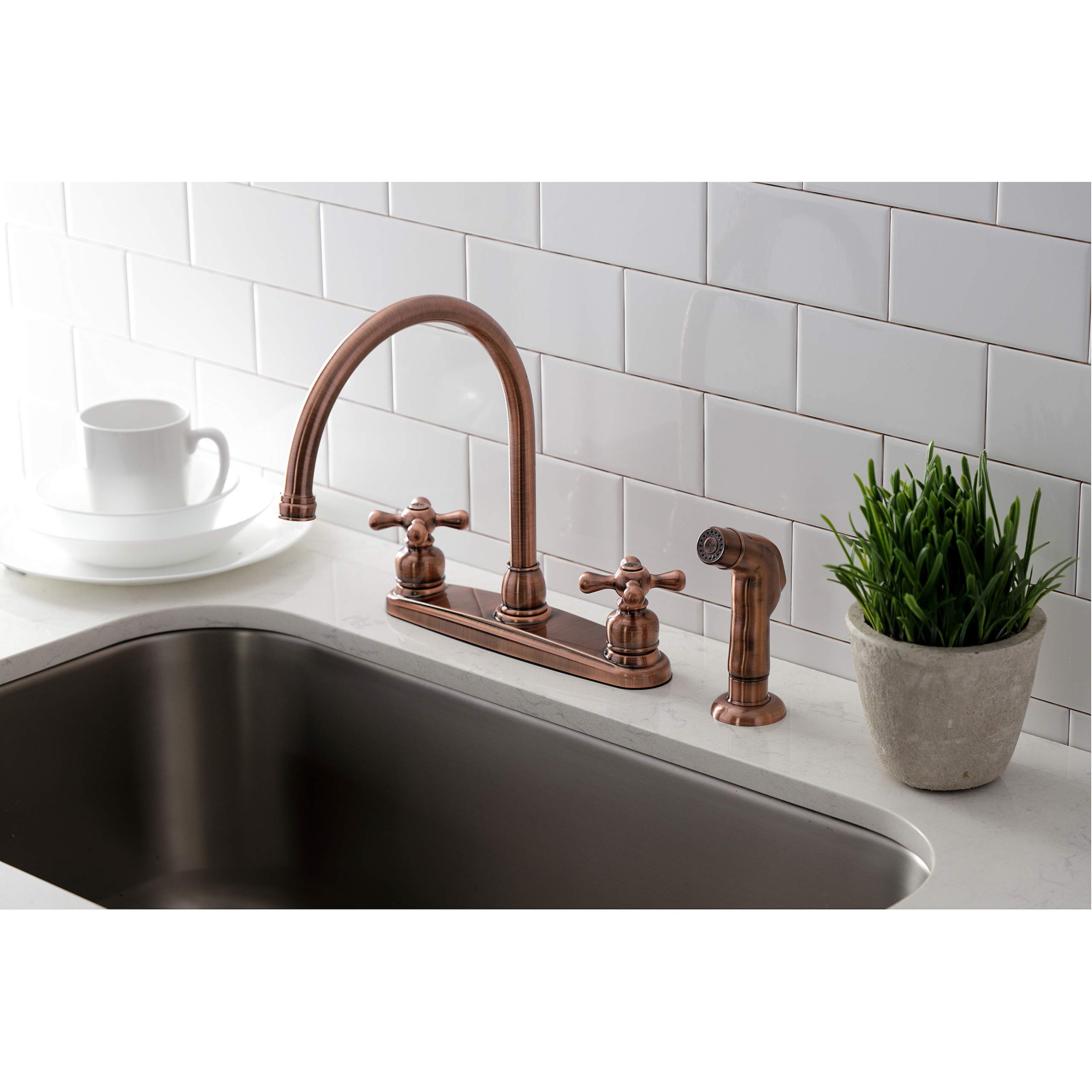 Kingston Brass KB726AXSP 8-Inch Centerset Kitchen Faucet in Antique Copper - Vintage Style for Farmhouse & Traditional Kitchens