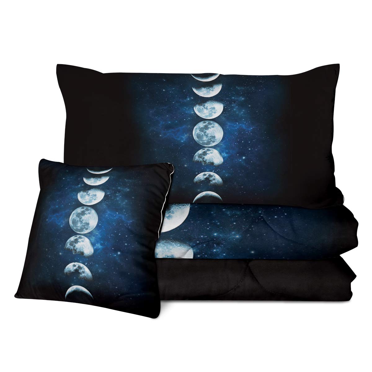 Sleepwish Dark Blue Celestial Reversible Comforter Set - Twin Size Space Universe Bedding with Lunar Eclipse & Galaxy Stars Design, Includes 2 Pillow Shams & 1 Cushion Cover | Perfect for Kids Room, Teen Bedroom & Astronomy Lovers Decor