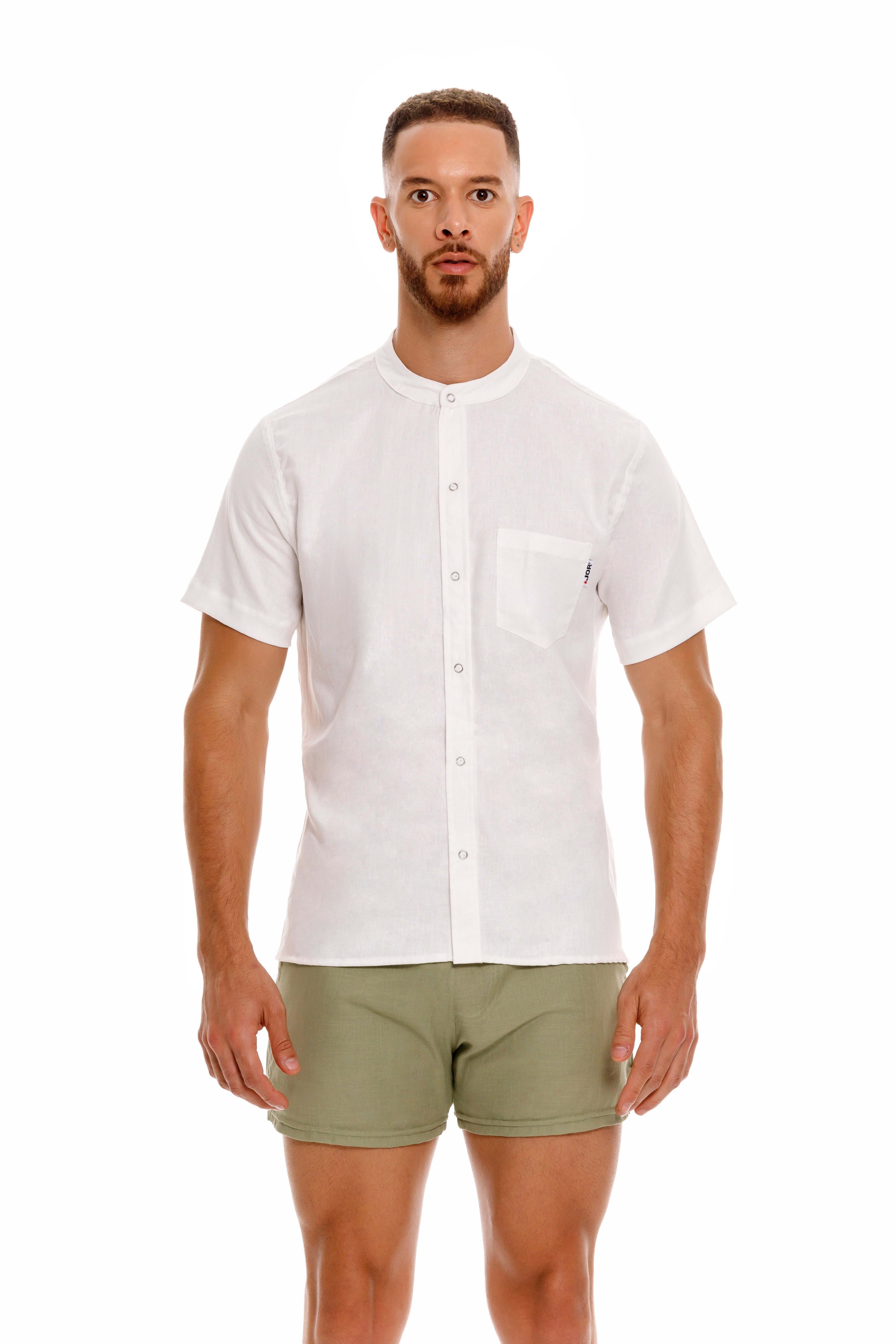 JOR Qatar Men's Short Sleeve Linen Shirt - Breathable White Summer Casual Shirt for Travel & Beach | Lightweight Comfortable Button Down Top for Hot Weather