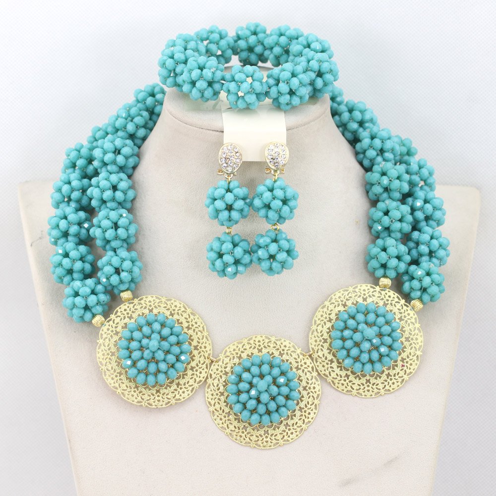 2 Rows Crystal Ball African Beads Jewelry Set - Nigerian Bridal Jewelry Set for Weddings & Special Occasions - Traditional African Wedding Accessories for Brides & Cultural Celebrations