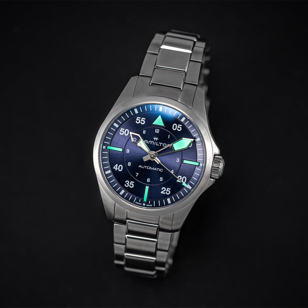 Pilot 36mm Blue Dial Stainless Steel Watch with Bracelet - Perfect for Aviation Enthusiasts & Everyday Wear