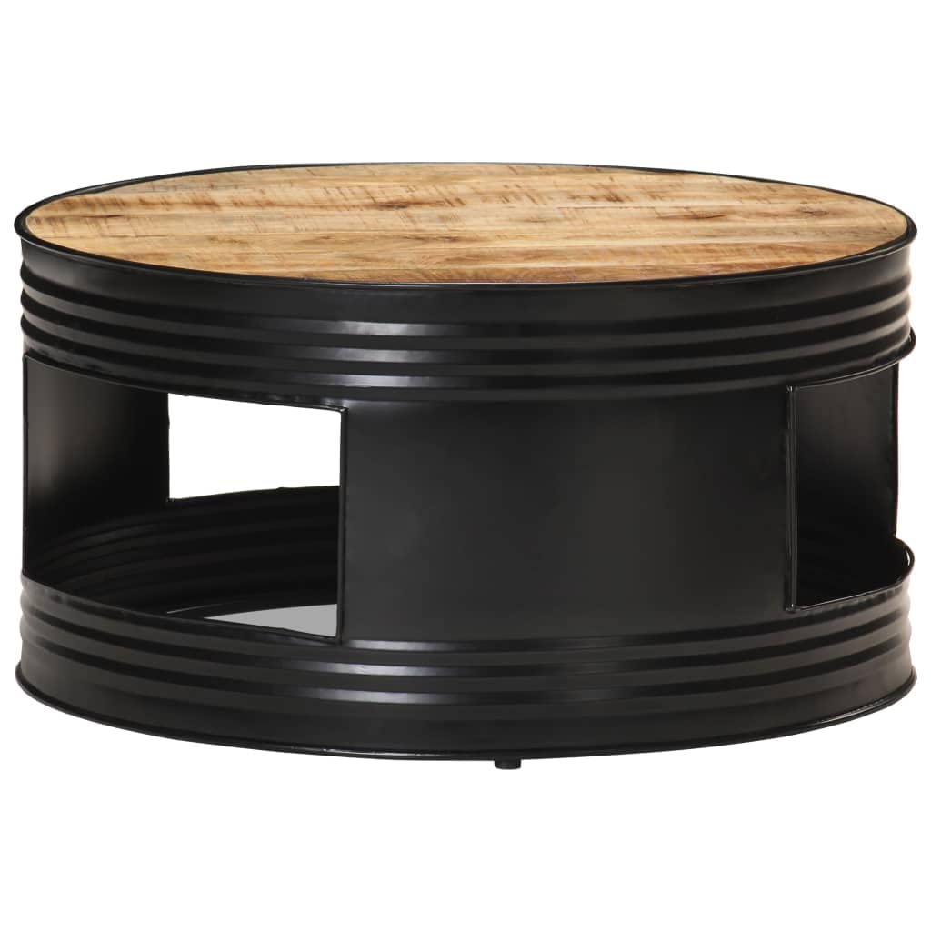 FAMIROSA 26.8 Inch Square Coffee Table - Solid Rough Mango Wood, Black Finish - Perfect for Living Room, Lounge, or Office Decor