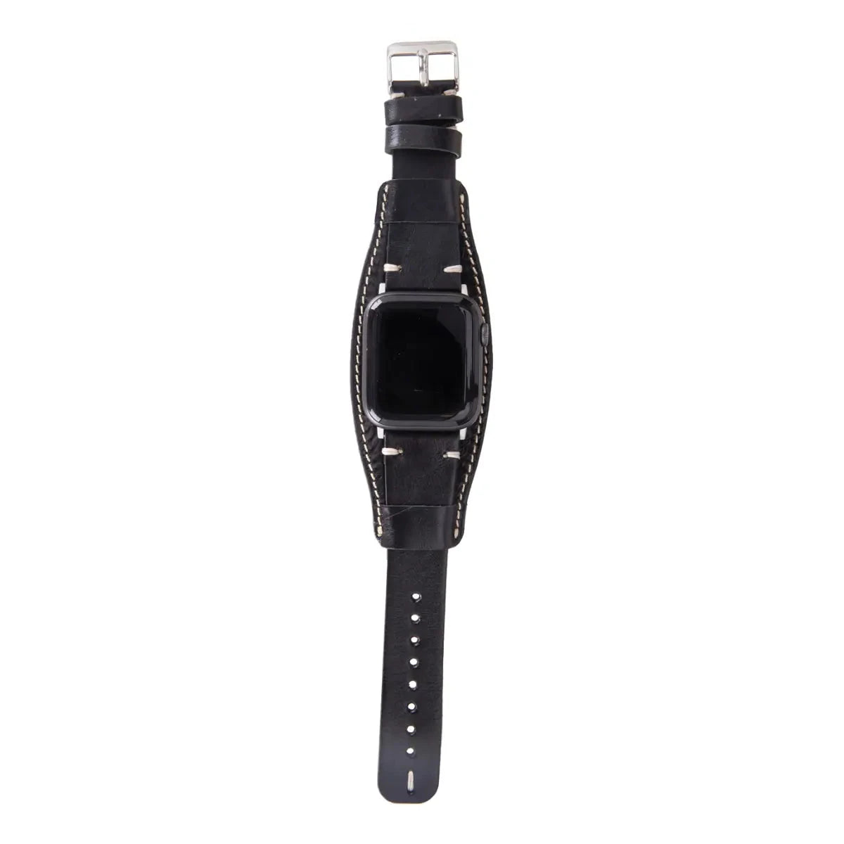 Premium Black Leather Cuff Strap for Apple Watch - Pulsar Design - Compatible with All Apple Watch Series (38mm/40mm/41mm & 42mm/44mm/45mm/49mm) - Perfect for Business, Casual & Formal Occasions