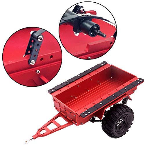 1/10 Scale RC Car Truck Trailer with Metal Hitch Mount & Rubber Tires - Red Model Car Accessories for Off-Road Adventures and Toy Vehicle Hauling