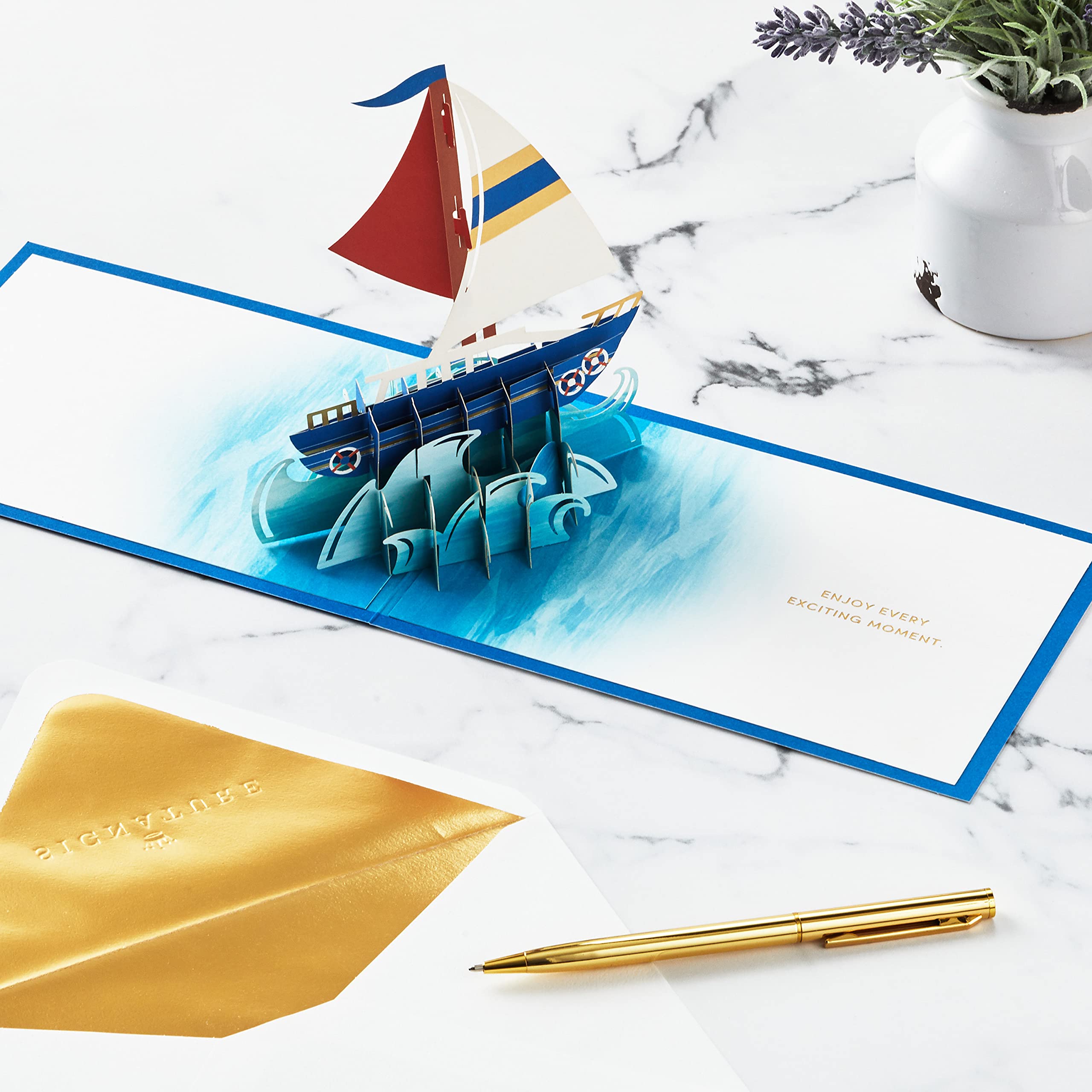 Hallmark Signature Paper Wonder Pop Up Birthday Card - 3D Sailboat Design for Men & Women | Perfect for Nautical Themed Parties & Special Occasions