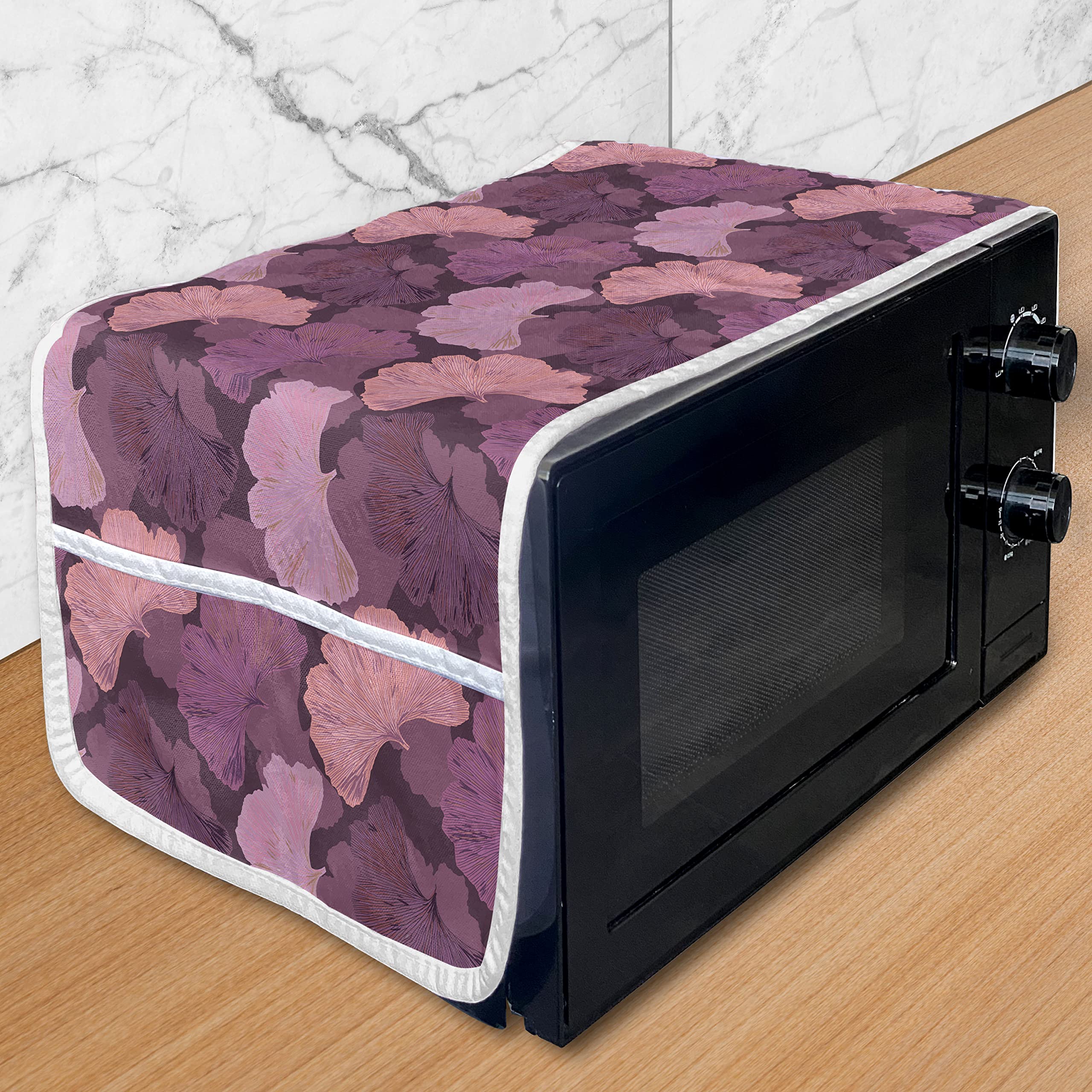 Vintage Microwave Oven Cover with Ginkgo Biloba Leaves Print - Waterproof Kitchen Organizer with Pockets, 36