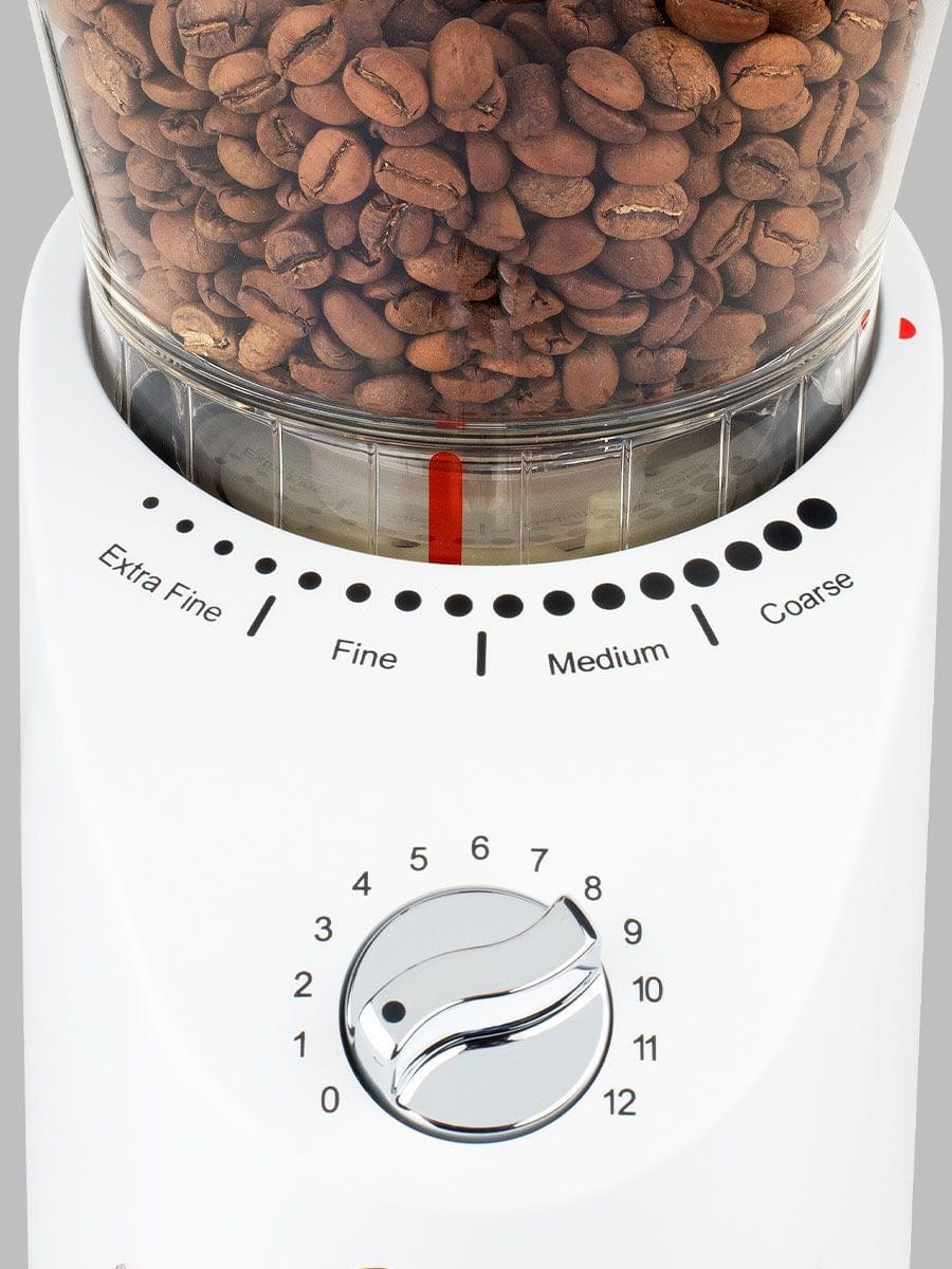 Premium Capresso Infinity Plus Conical Burr Coffee Grinder - White | Fresh Ground Coffee for Espresso, Drip, French Press & Cold Brew | Perfect for Home & Office Use