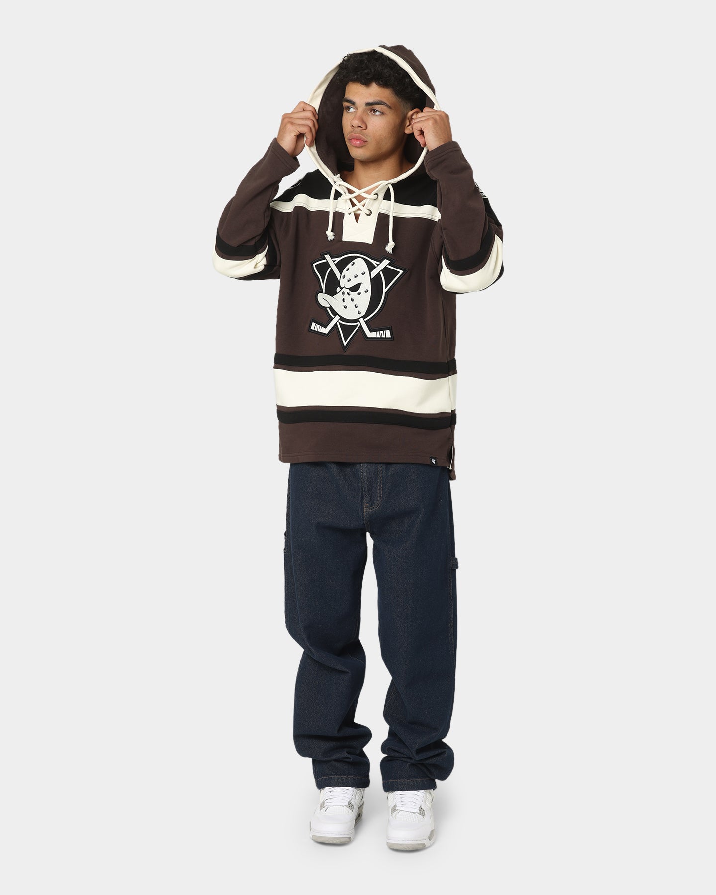 47 Brand Anaheim Ducks Superior Lacer Hoodie Brown - Men's Warm Zip-Up NHL Hockey Fan Hooded Sweatshirt for Game Day & Outdoor Activities