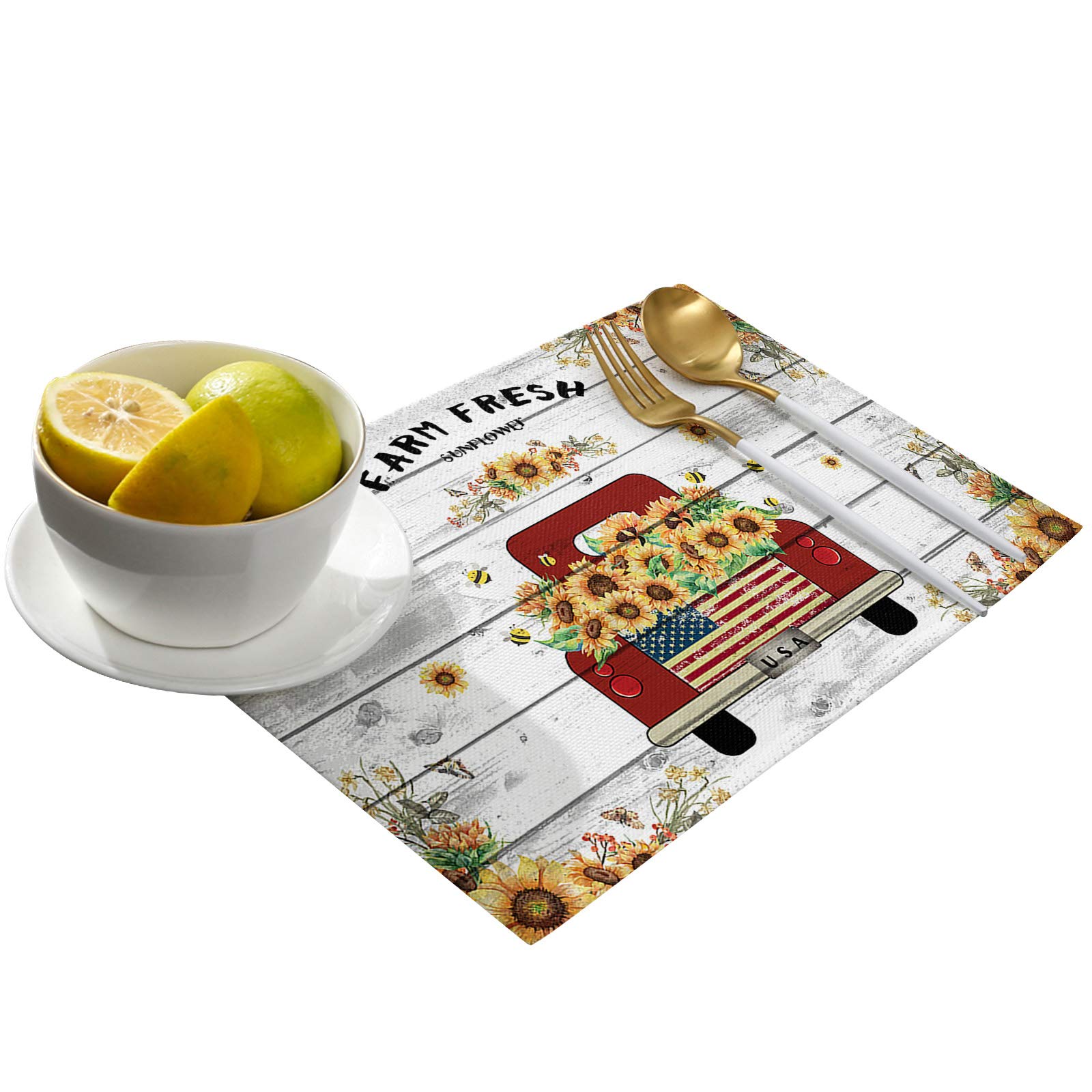 Farm Truck & Sunflower Washable Placemats Set of 6 - 13