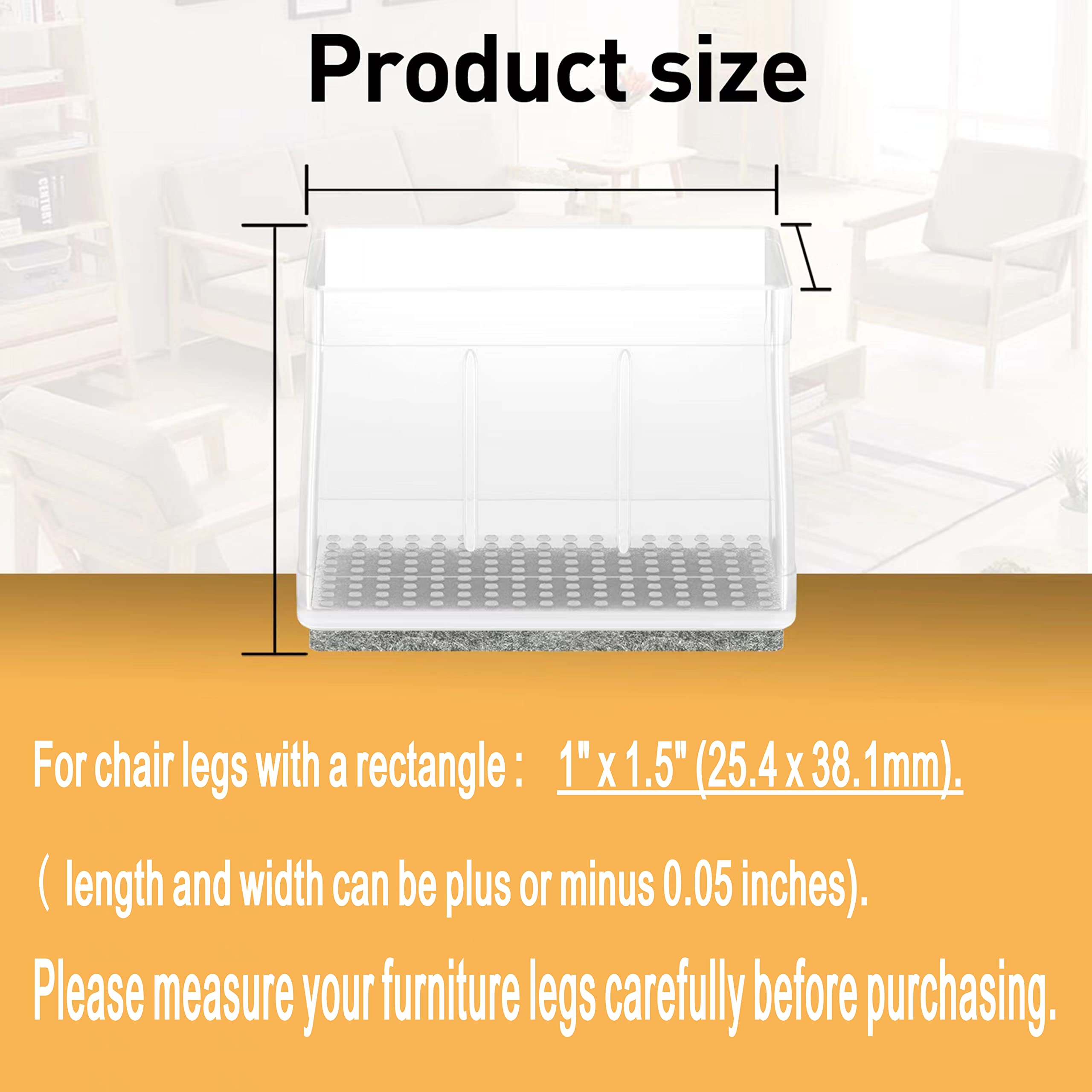 16 PCS Clear Rectangle Silicone Chair Leg Floor Protectors for Hardwood Floors - 1