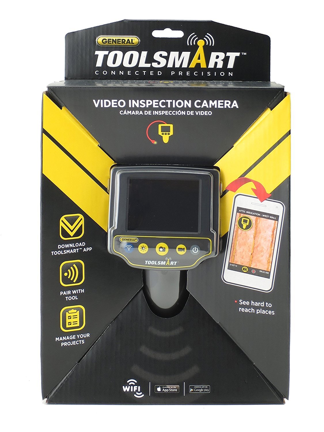 General Tools TS03 ToolSmart WiFi Connected Borescope Video Inspection Camera - 3.3ft Waterproof Probe, 8mm HD Camera & 4 LED Lights for Automotive, Plumbing & HVAC Inspections