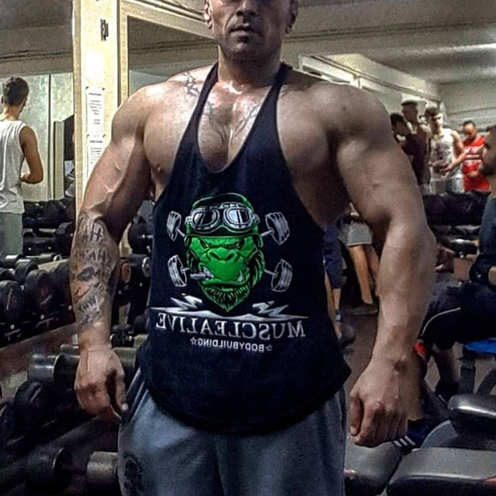 Muscle Alive Men's Fitness Stringer Tank Top - Gym Workout Bodybuilding Shirt for Training & Exercise - Perfect for Weightlifting, Running & Outdoor Sports