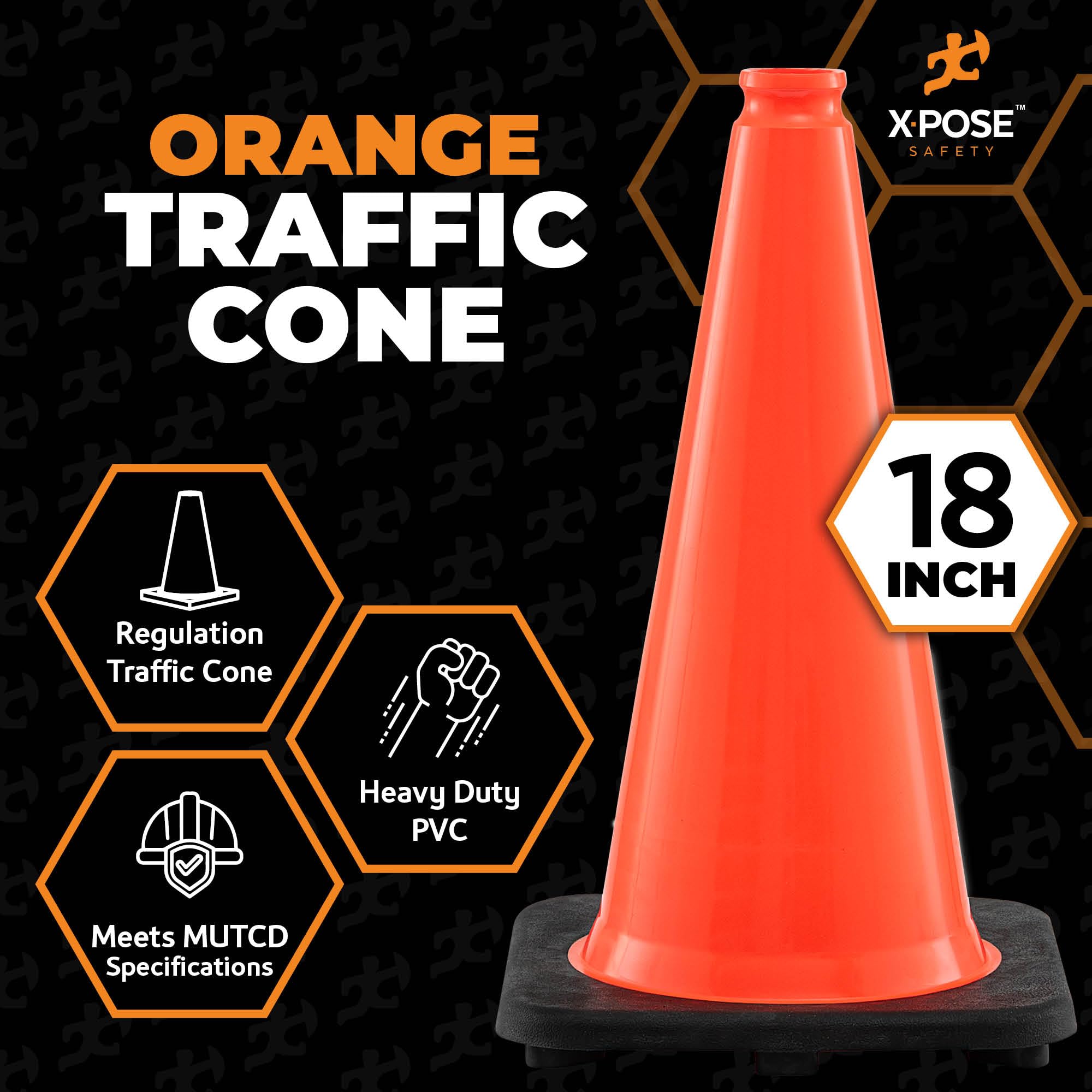 18 Inch Orange Traffic Cones (12-Pack) - Heavy Duty PVC Safety Cones for Parking, Construction, Sports & Road Safety - MUTCD Compliant - Ideal for Soccer Fields, Kids Play Areas & Hazard Zones - Xpose Safety