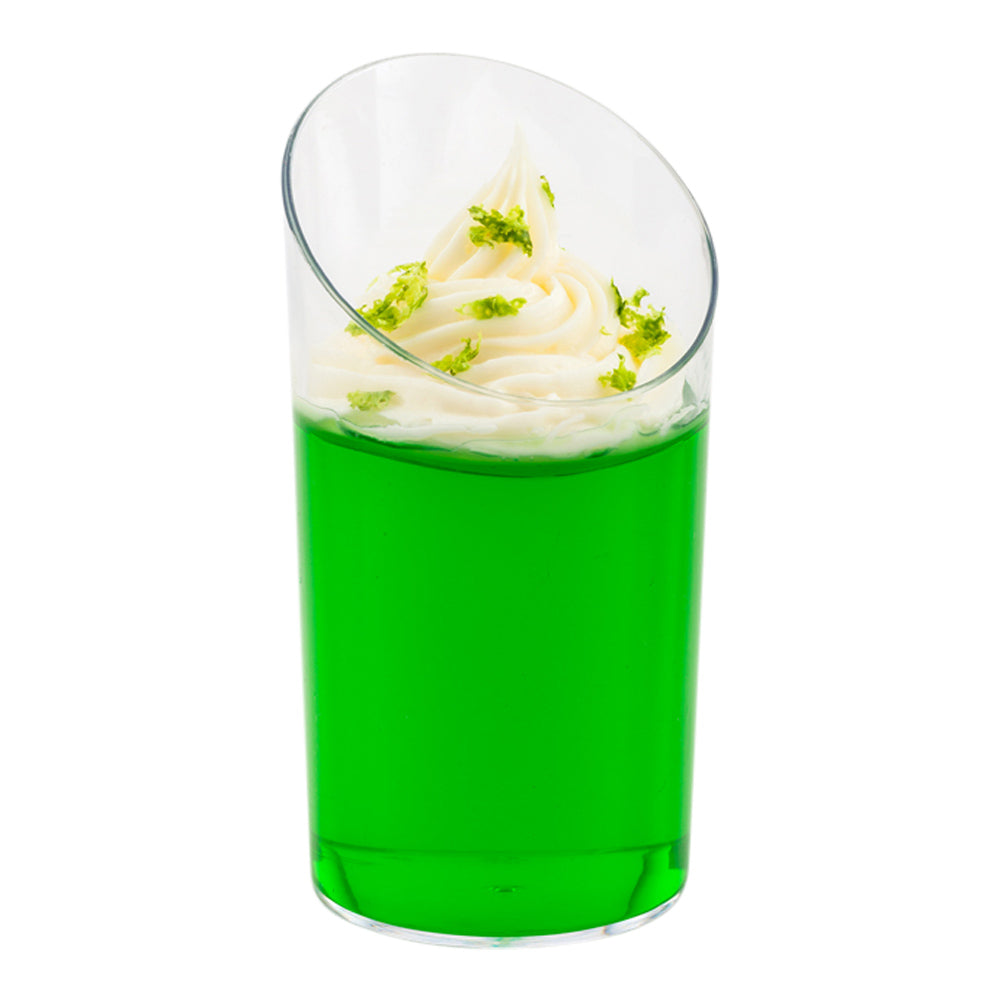 100-Pack 3 oz Clear Plastic Incline Shot Glasses with 100 Silver Mini Plastic Forks - Perfect for Parties, Weddings, Bars & Cocktail Events