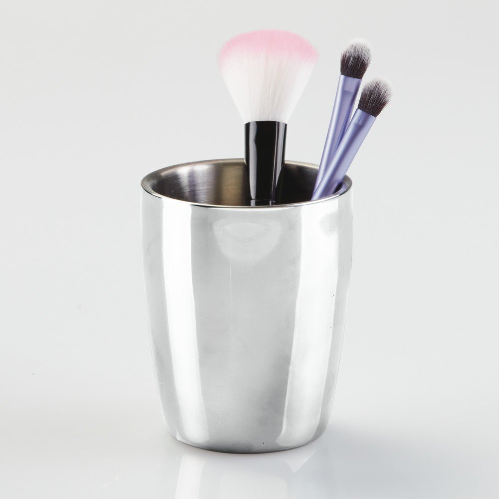 iDesign Forma Stainless Steel Tumbler Cup - Polished Vanity Countertop Organizer for Bathroom, Kitchen & Office - Perfect for Toothbrush Holder, Makeup Brushes & Desk Accessories