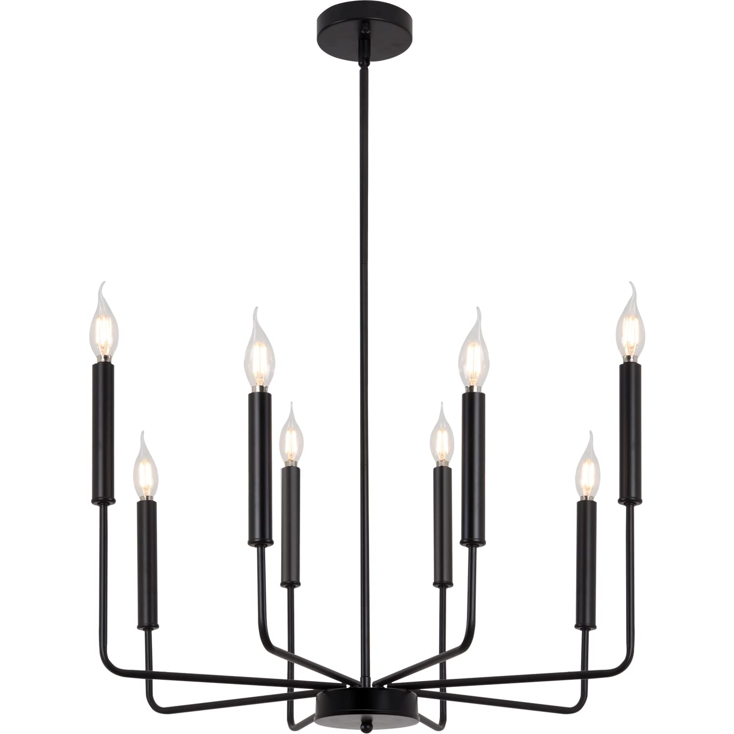 Qamra 8-Light Black Metal Chandelier - Farmhouse Classic Candle Ceiling Light Fixture with Rustic Design | Perfect for Kitchen Island, Dining Room, Living Room & Staircase Lighting | Creates Warm Ambiance for Family Gatherings & Dinner Parties