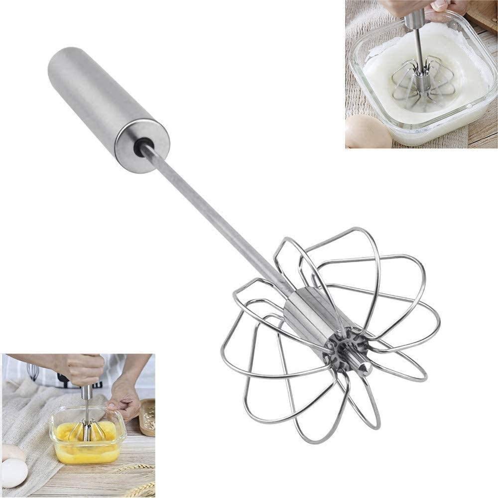 2 Pack Stainless Steel Rotary Egg Beater - Semi Automatic Hand Push Whisk Blender for Eggs, Milk Frothing & Mixing | Durable 14