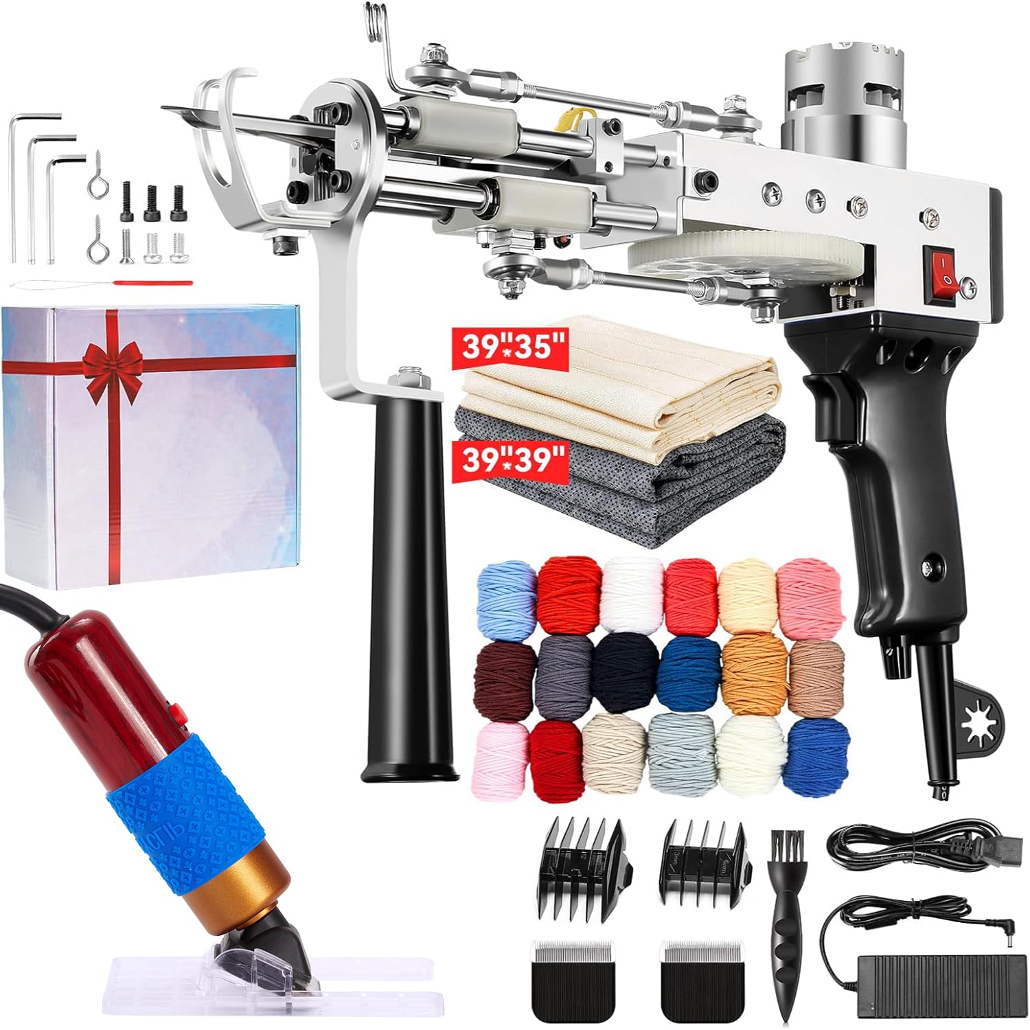 BESGEER Rug Tufting Gun Kit with Carpet Trimmer - 2-in-1 Cut Loop Pile Carpet Maker & Tufting Shears, DIY Rug Making Starter Set with Yarn & Cloth (Olive Black) - Perfect for Home Decor, Handmade Rugs, and Craft Projects