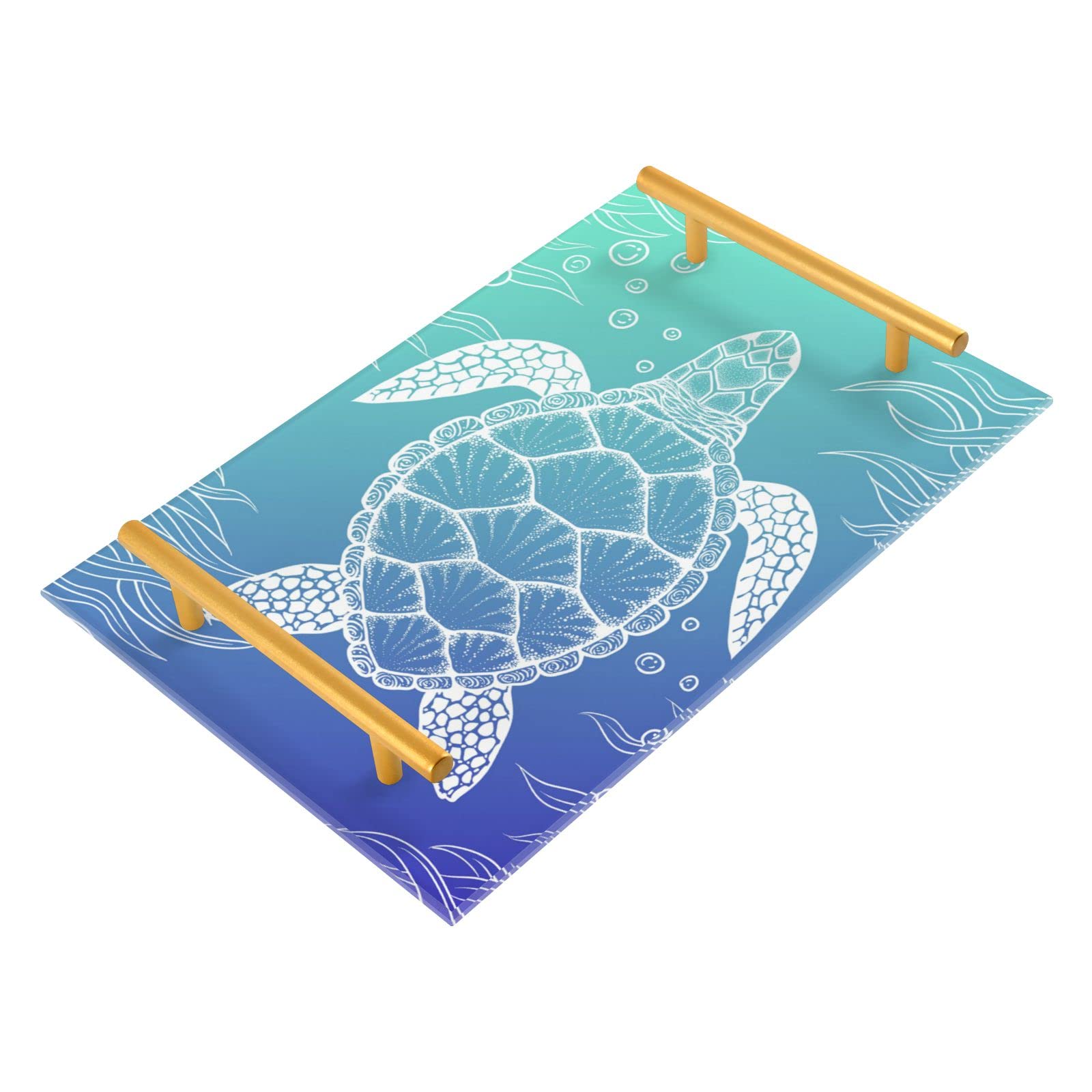 Acrylic Sea Turtle Bathroom Vanity Tray with Handles - Decorative Countertop Organizer for Perfume, Jewelry & Essentials - Perfect for Bathroom, Living Room, Kitchen & Dresser Tops - Home Decor Gift Idea
