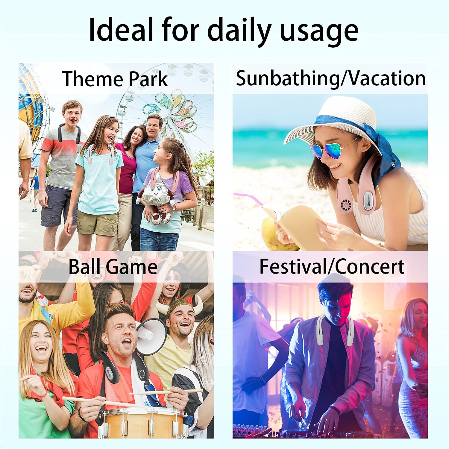 2024 Ninetails 6000mAh Rechargeable Portable Neck Fan - 360° Lightweight Hands-Free Personal Fan with 3 Speed Settings & Ultra Quiet Operation - Perfect for Office, Gym, Travel, Hiking and Outdoor Activities