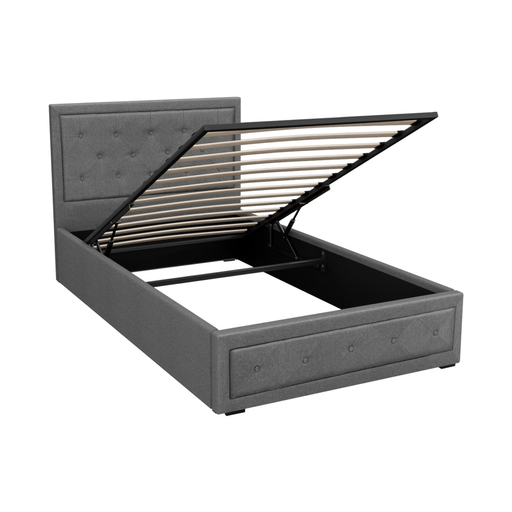 Bronte Storage King Single Bed Frame Grey - Space-Saving Bed with Underbed Storage for Small Rooms & Apartments