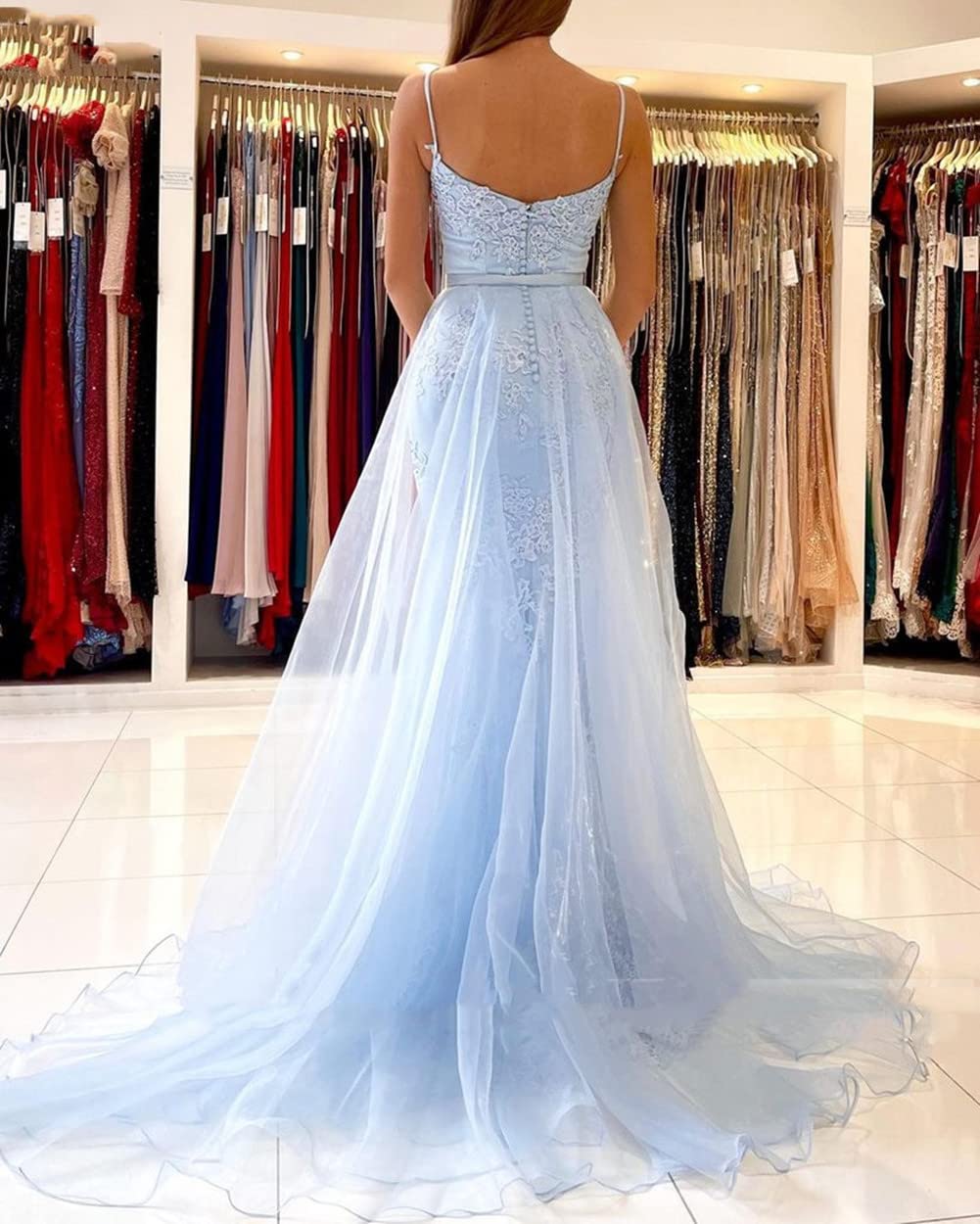 Emanni Women's Mermaid Prom Dress with Sweetheart Neckline & Lace Appliques - Elegant Evening Gown with Detachable Train in Light Pink | Perfect for Homecoming, Quinceañera & Formal Events