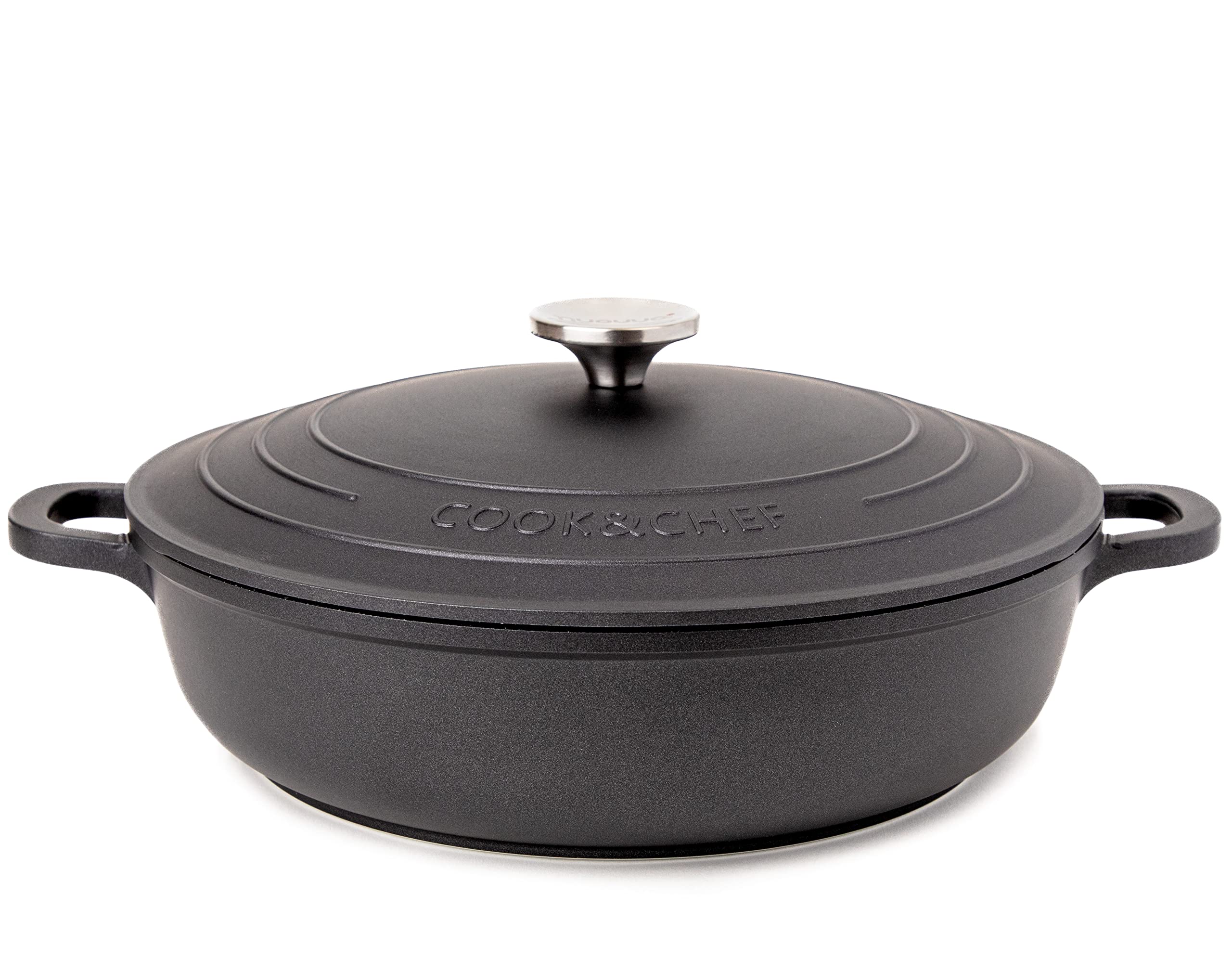 Premium 4-Quart Dutch Oven with Lid - Nonstick Cast Aluminum Cooking Pot for Baking Sourdough Bread, Stews & Roasts - Oven & Stovetop Safe (11 Inch, Black) by Nuovva - Perfect for Camping, Family Dinners & Professional Kitchens