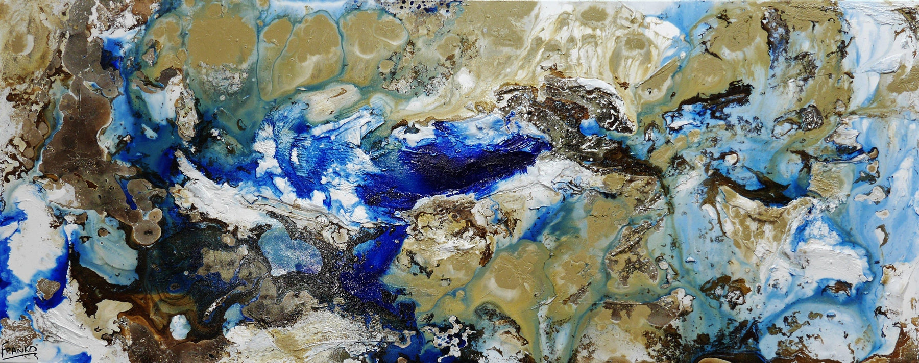 Rusted Lake 200cm x 80cm White Brown Blue Textured Abstract Canvas Art - Modern Wall Decor for Living Room, Bedroom & Office