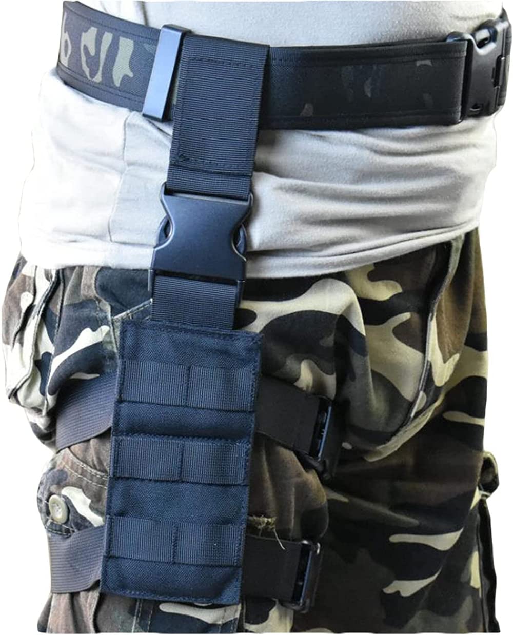 Tactical MOLLE Drop Leg Gun Holster - Universal Magazine Pouch & Thigh Rig Panel Adapter - Quick Release Hunting Gear for Outdoor Shooting, Airsoft & Military Training