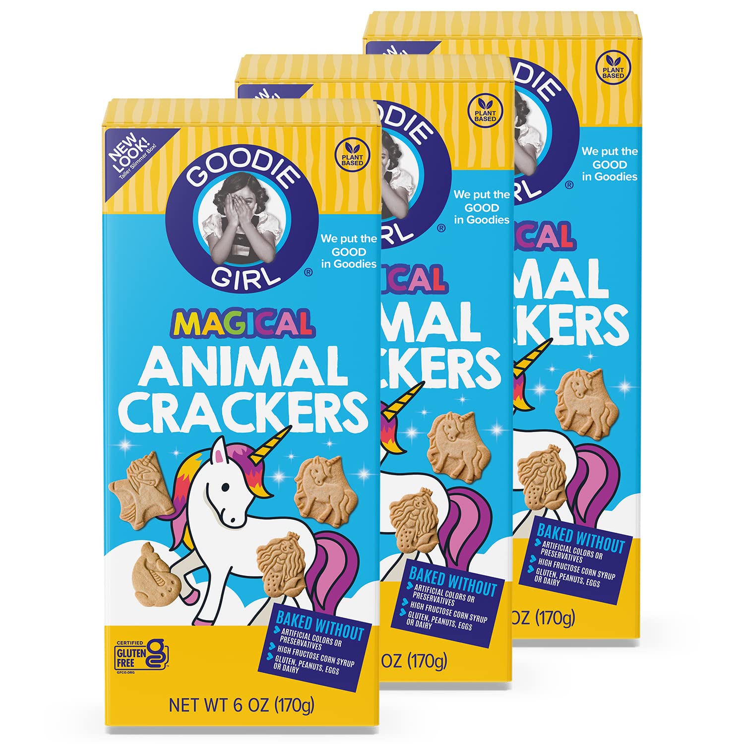 Goodie Girl Magical Animal Crackers - Gluten Free, Dairy Free, Egg Free, Peanut Free, Kosher Snacks (6oz Boxes, Pack of 3) | Perfect for School Lunches, Parties & Allergy-Friendly Treats