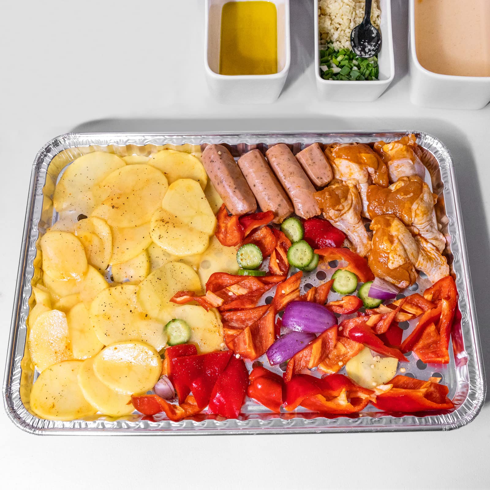 15 Pack Disposable Aluminum Foil Grill Topper Pans - Non-Stick BBQ Grill Grate Liners for Outdoor Cooking, Camping & Backyard Parties | Prevents Food from Falling & Sticking | Perfect for Grilling Burgers, Steaks, Vegetables & Seafood