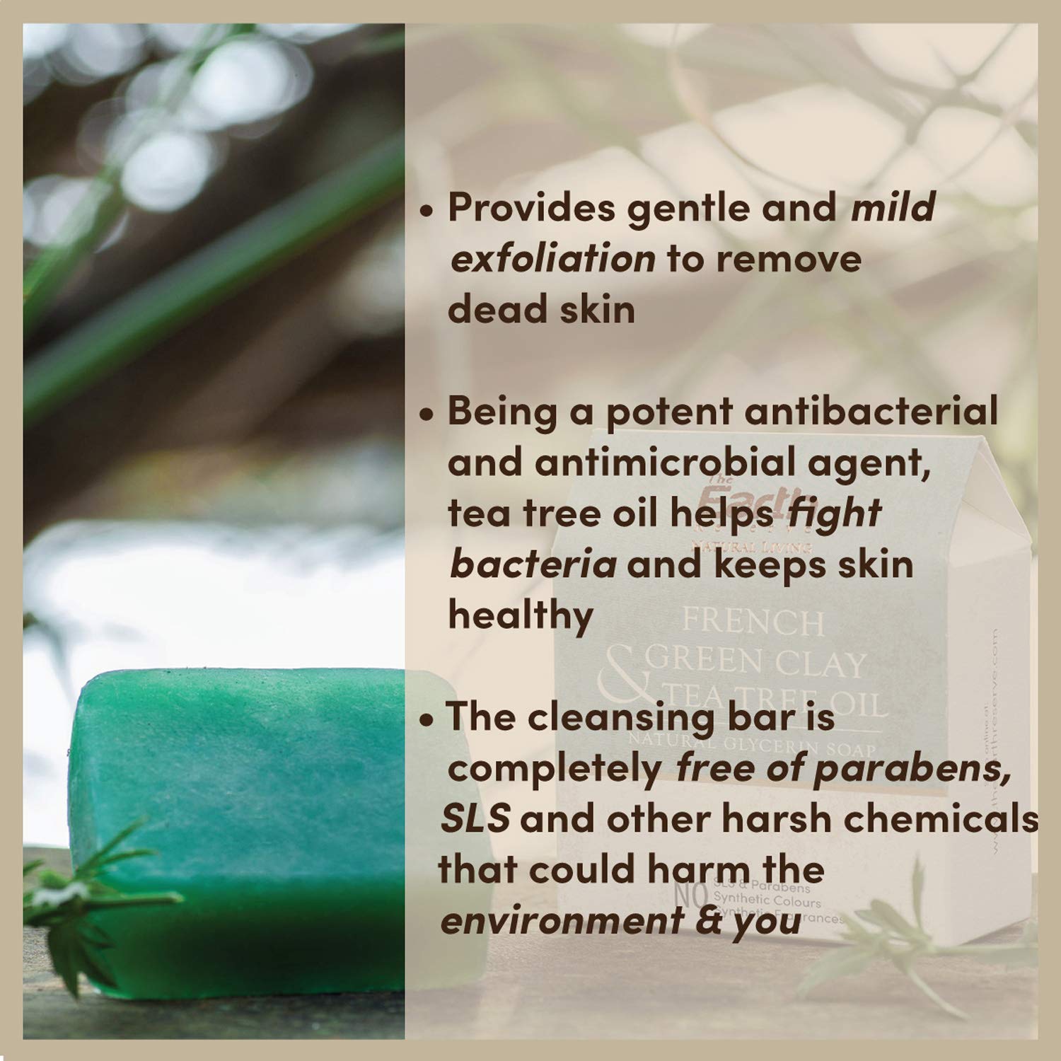 Earth Reserve French Green Clay & Tea Tree Oil Soap | Handmade Natural Glycerin Bar Soap (100g) for Acne, Oily Skin & Deep Cleansing | Vegan, Cruelty-Free Skincare for Face & Body