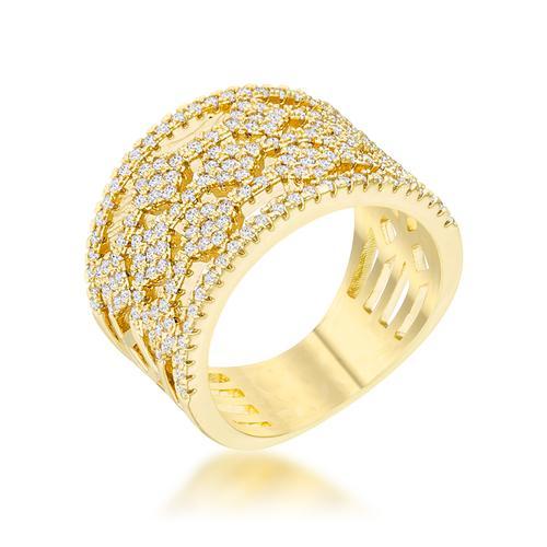 0.6ct CZ 14k Gold Wide Band Cocktail Ring for Women - Elegant Marlene Statement Ring for Parties, Weddings & Special Occasions