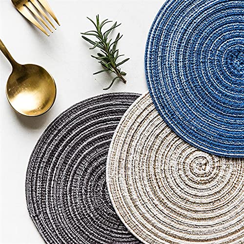 15 Inch Round Woven Placemats Set of 6 - Rustic Beige Linen Braided Table Mats for Dining, Farmhouse & Boho Style Kitchen Decor - Perfect for Dinner Parties, Holiday Gatherings & Everyday Use