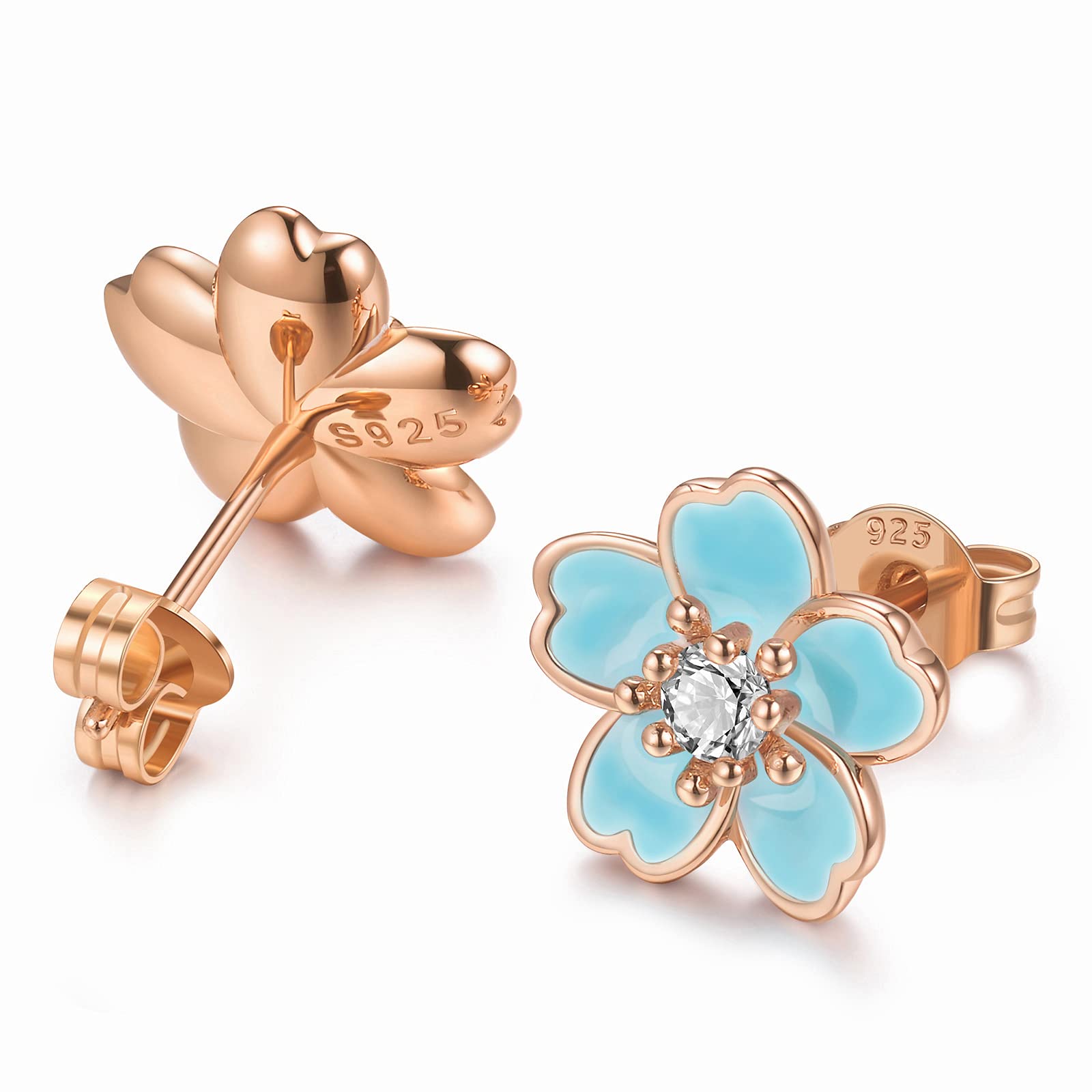 925 Sterling Silver Pink Flower Stud Earrings for Women - Hypoallergenic Cherry Blossom & Plumeria Jewelry - Perfect for Everyday Wear, Date Nights & Special Occasions