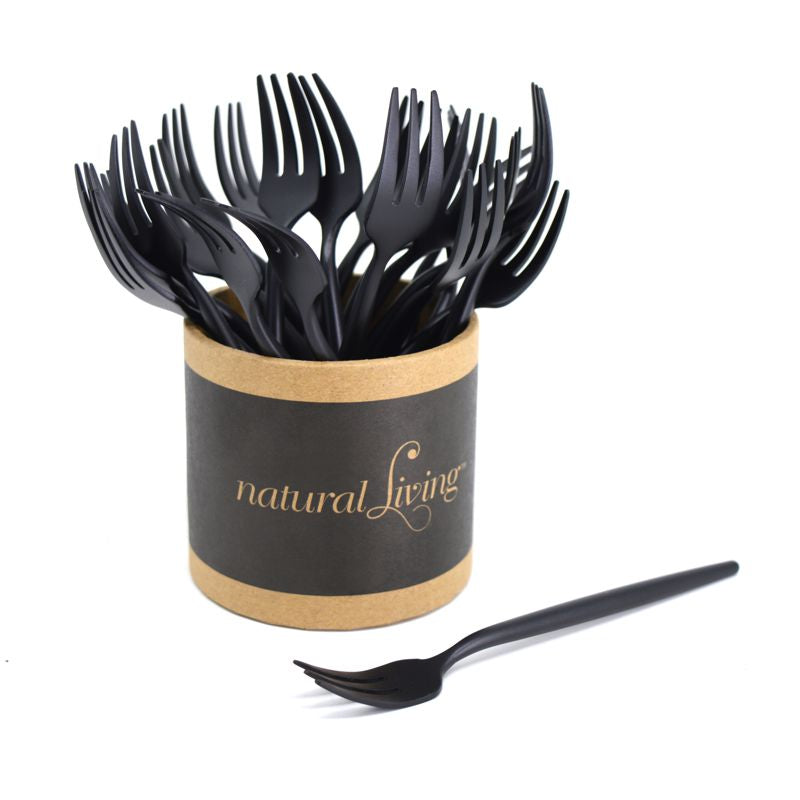 Organic Bamboo Small Black Fork Set - Eco-Friendly, Reusable & Durable Cutlery for Picnics, Camping, Travel & Everyday Use