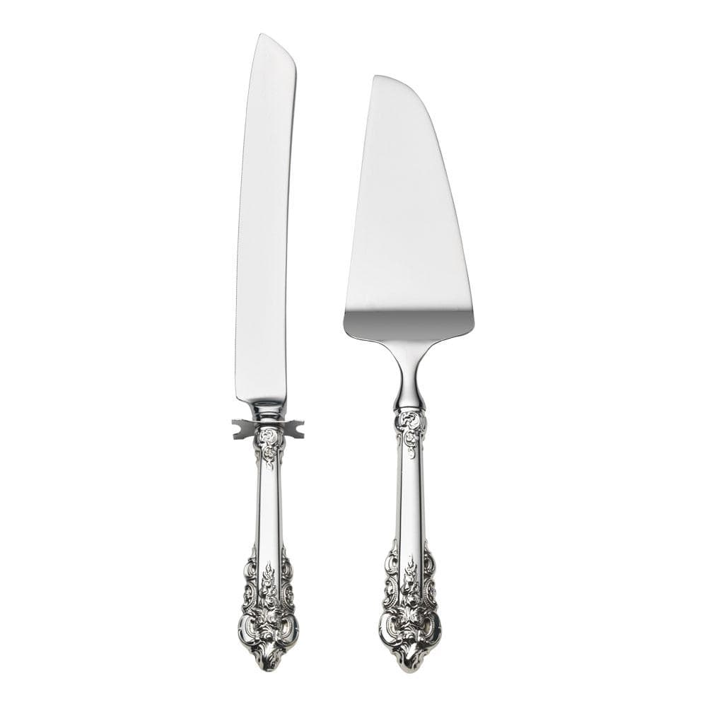 Grande Baroque Sterling Silver Wedding Cake Knife and Server Set - Elegant Bridal Shower, Anniversary & Special Occasion Cake Cutting Utensils