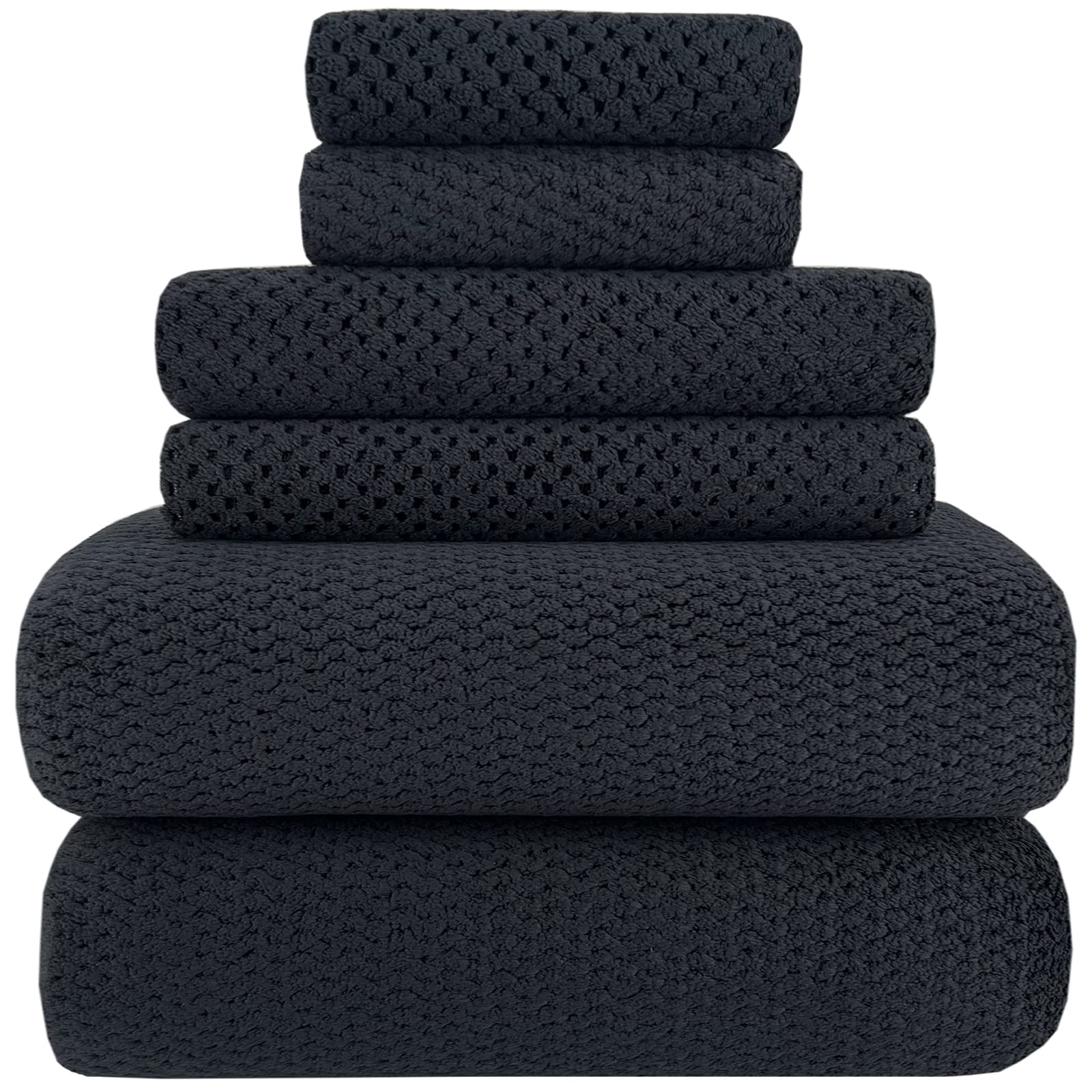 YTYC 29x59 Inch Extra Large Bath Towels Set of 6 - Quick Dry, Super Soft Microfiber Towels for Bathroom, Gym & Spa - 80% Polyester (Black, 6 Piece) - Perfect for Hotels, Guest Rooms & Luxury Bathing