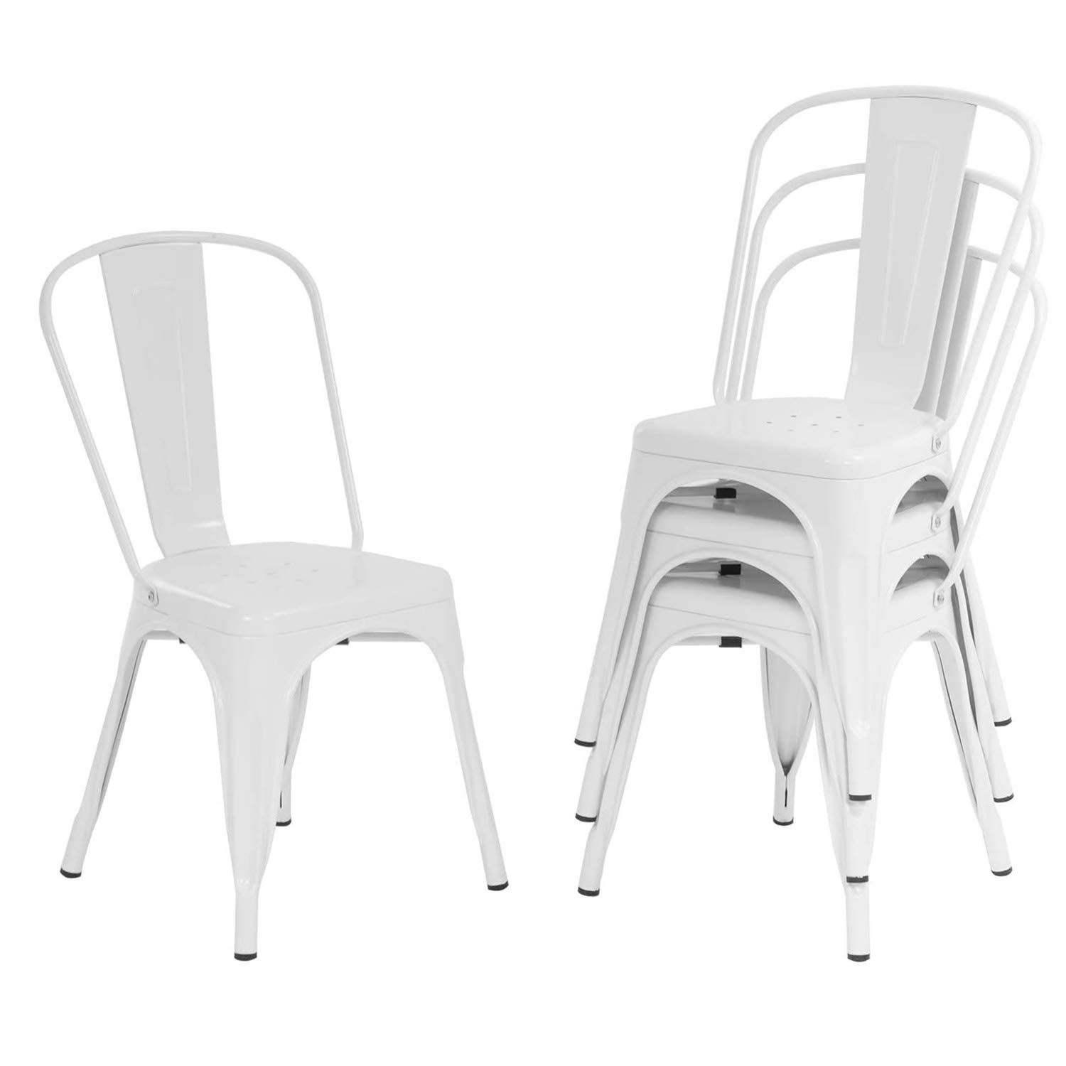 FDW Set of 4 Metal Dining Chairs - 18 Inch Stackable Indoor/Outdoor Chairs for Patio, Kitchen & Restaurant Use - Durable Tolix Style Bar Side Chairs for Home & Commercial Settings
