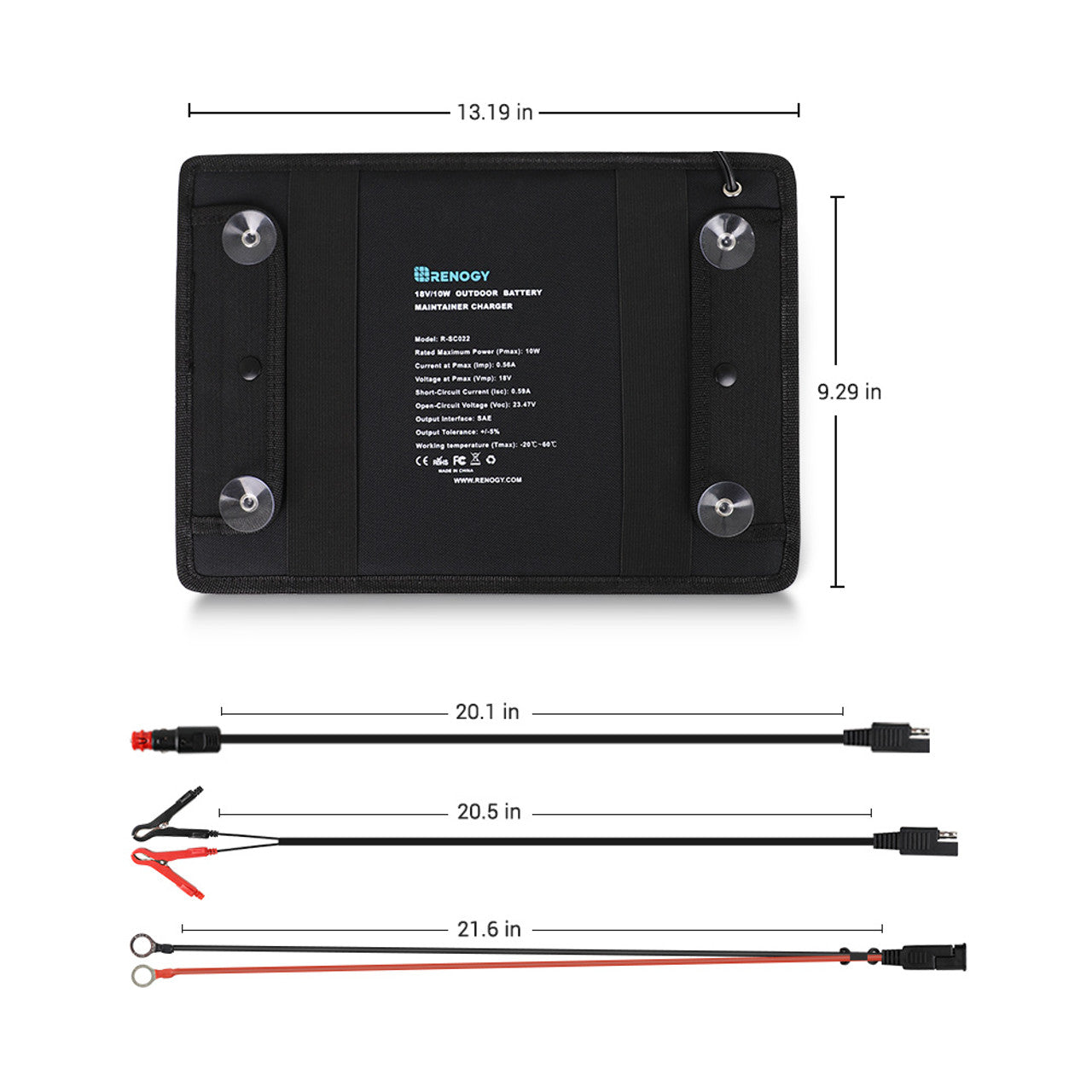 Renogy 10W Solar Battery Trickle Charger & Maintainer for Cars, Boats, RVs - Waterproof 12V Solar Panel Charger with Alligator Clips - Perfect for Outdoor, Camping, and Emergency Power Backup