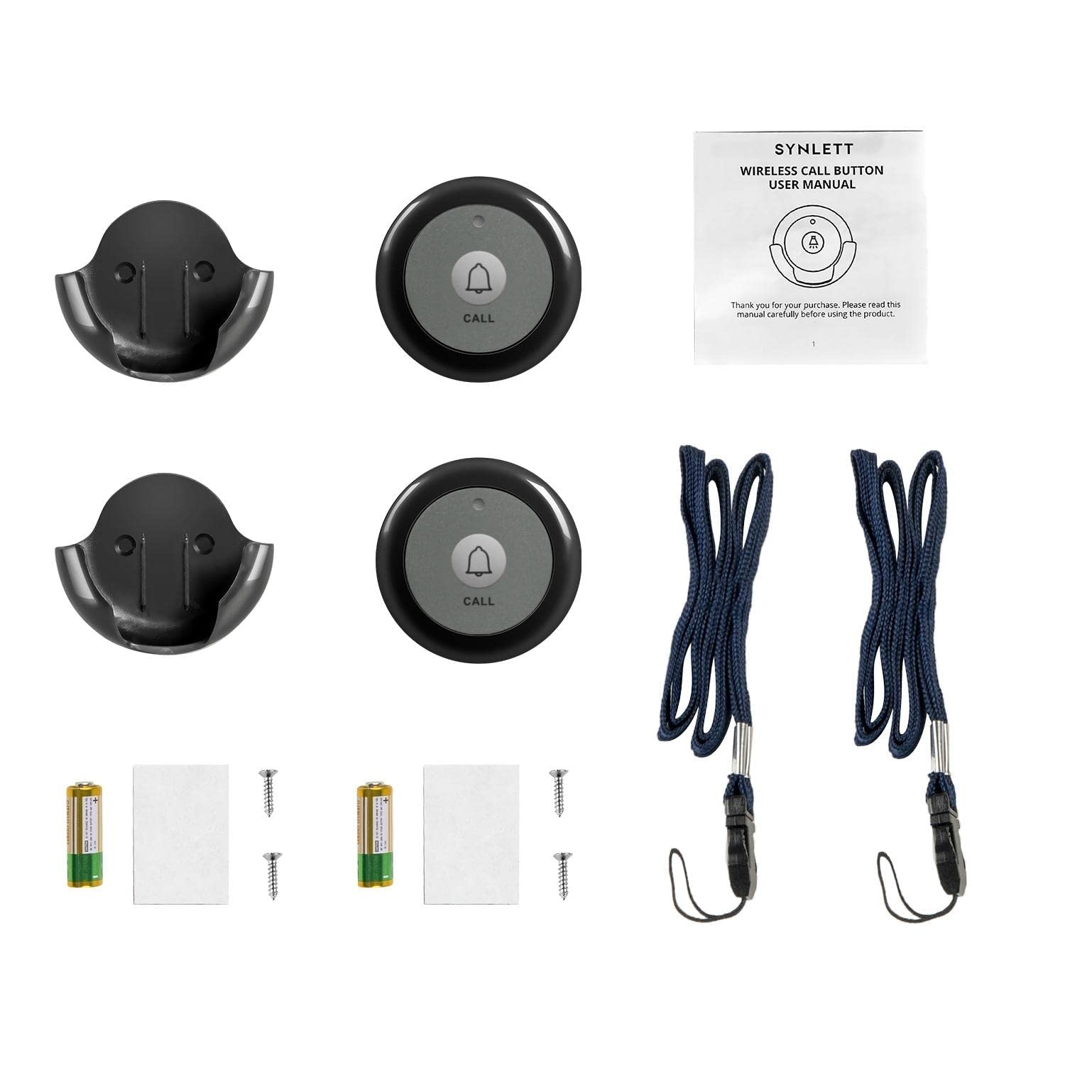 Wireless Call Buttons for Nursing Home & Restaurant - 2 Pack Nurse Call System for Seniors, Patients & Customers - Elderly Care & Customer Service Alert Device (Black) - Ideal for Hospitals, Clinics, Assisted Living & Dining Establishments