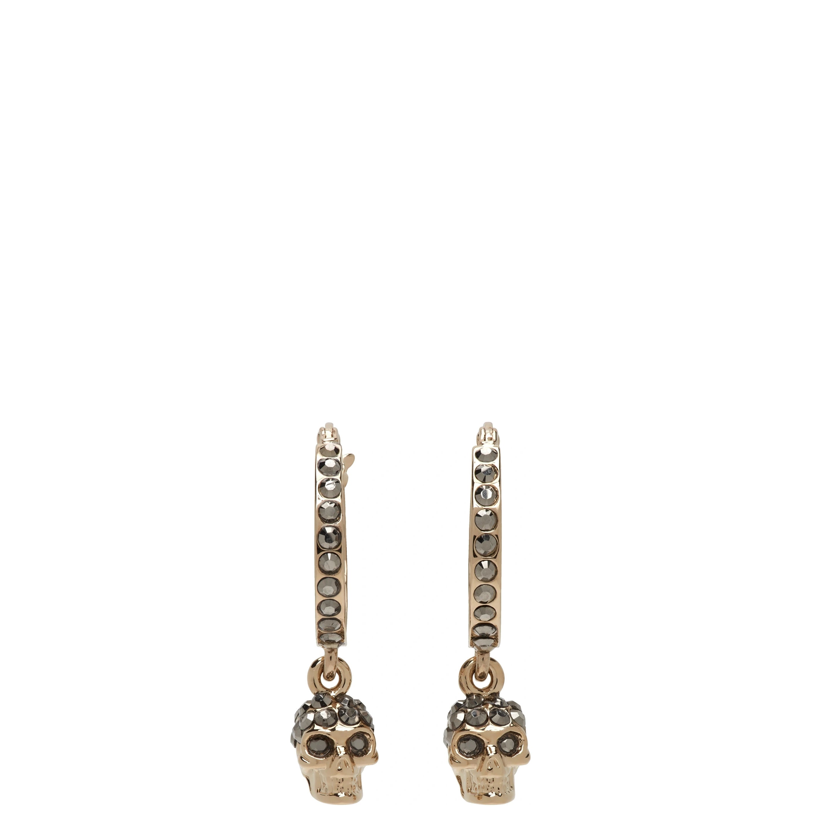 Skull Creole Mini Earrings - Pale Gold & Grey Crystal Stud Earrings for Women | Gothic Jewelry, Punk Style Accessories for Parties, Concerts & Everyday Wear