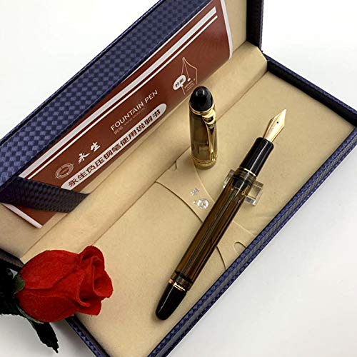 14K Fine Nib Fountain Pen - Brown Translucent Acrylic for Writing & Calligraphy