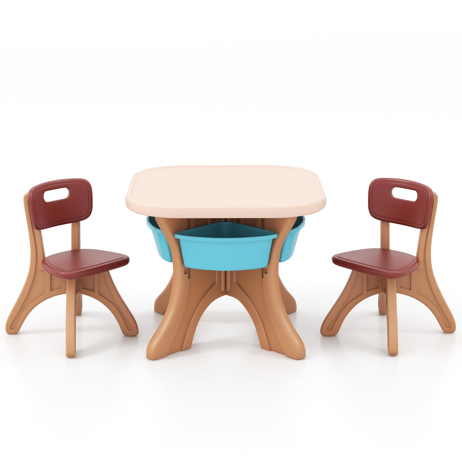 DORTALA Kids Table and Chair Set - 3 Piece Plastic Toddler Activity Table with 2 Chairs & Storage Bins for Art, Crafts, Reading & Drawing | Perfect Gift for Boys & Girls | Ideal for Playroom, Classroom & Home Learning (Coffee)