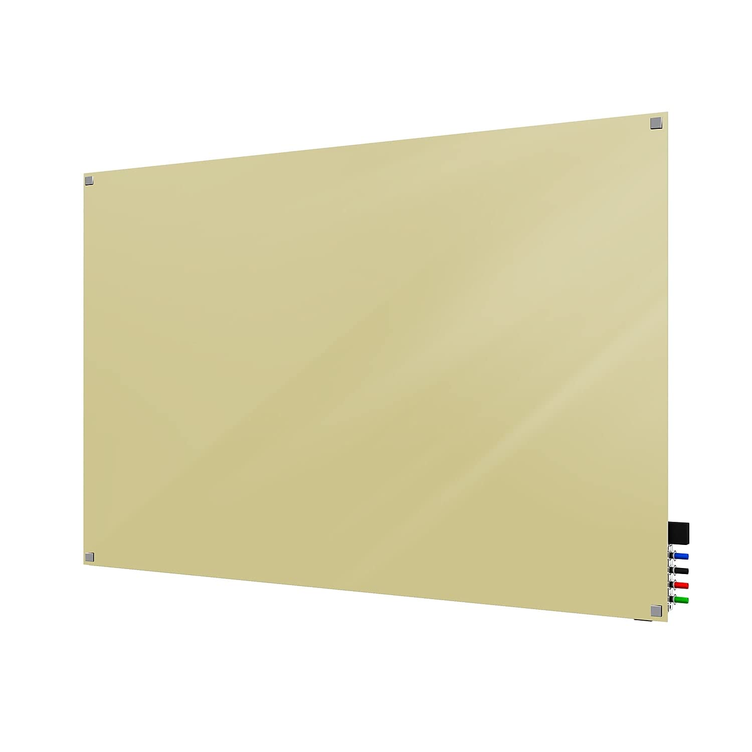 Ghent 2' x 3' Harmony Glass Whiteboard - Beige Frame with Square Corners - Includes 4 Dry Erase Markers & Eraser - Perfect for Office, Classroom, or Home Use (HMYSN23BG)