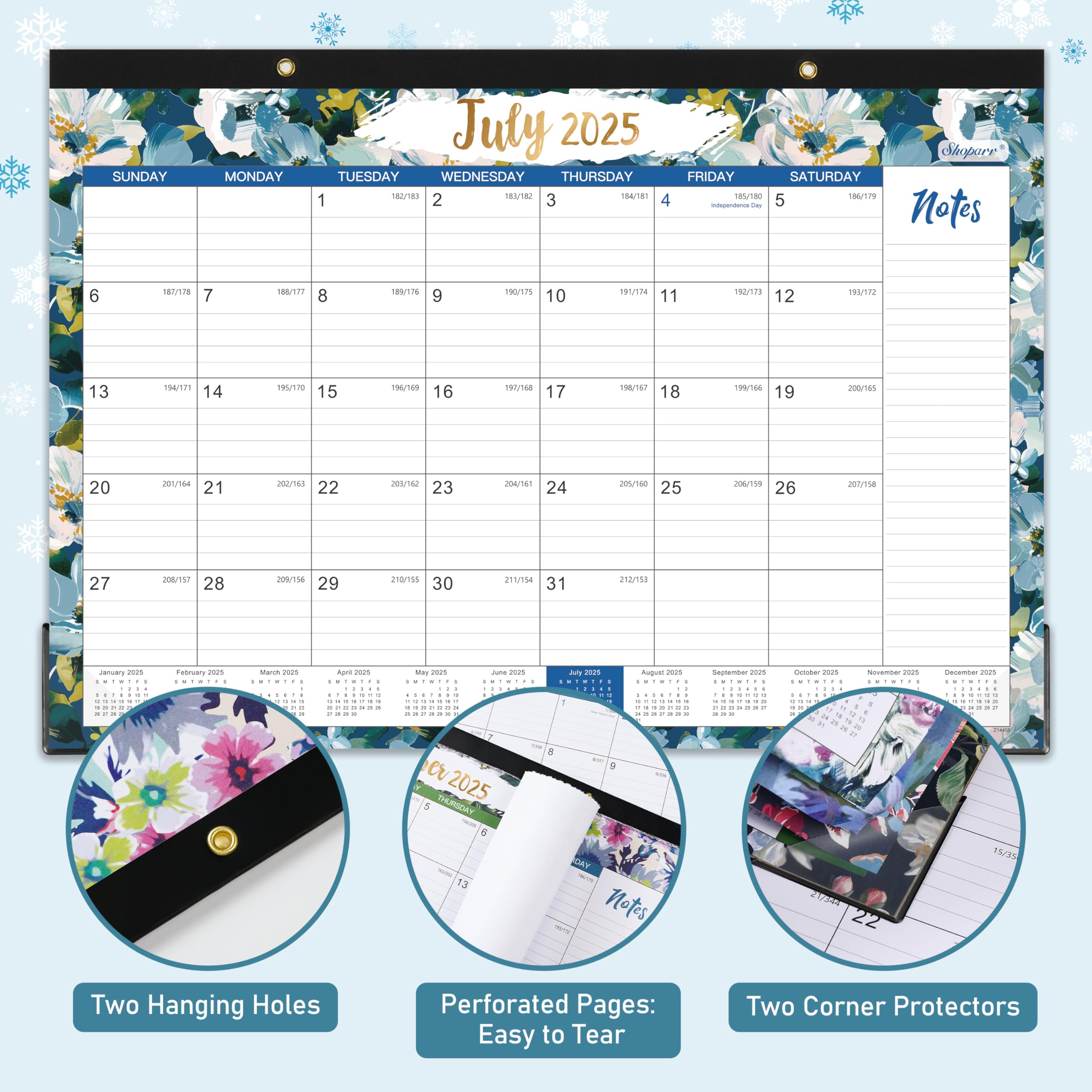 2025-2026 Desk Calendar (July 2025 - December 2026) - 18 Month Large Office Calendar with Corner Protectors & Reference Calendars - Floral Design Home & Office Planner (17