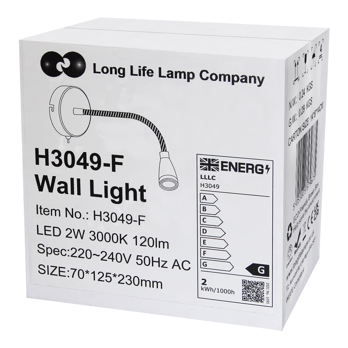 Long Life Lamp LED Bedside Reading Light - Wall Mounted, Flexible Arm, Brushed Chrome, 3000k Warm White, H3049 - Perfect for Nighttime Reading and Relaxation