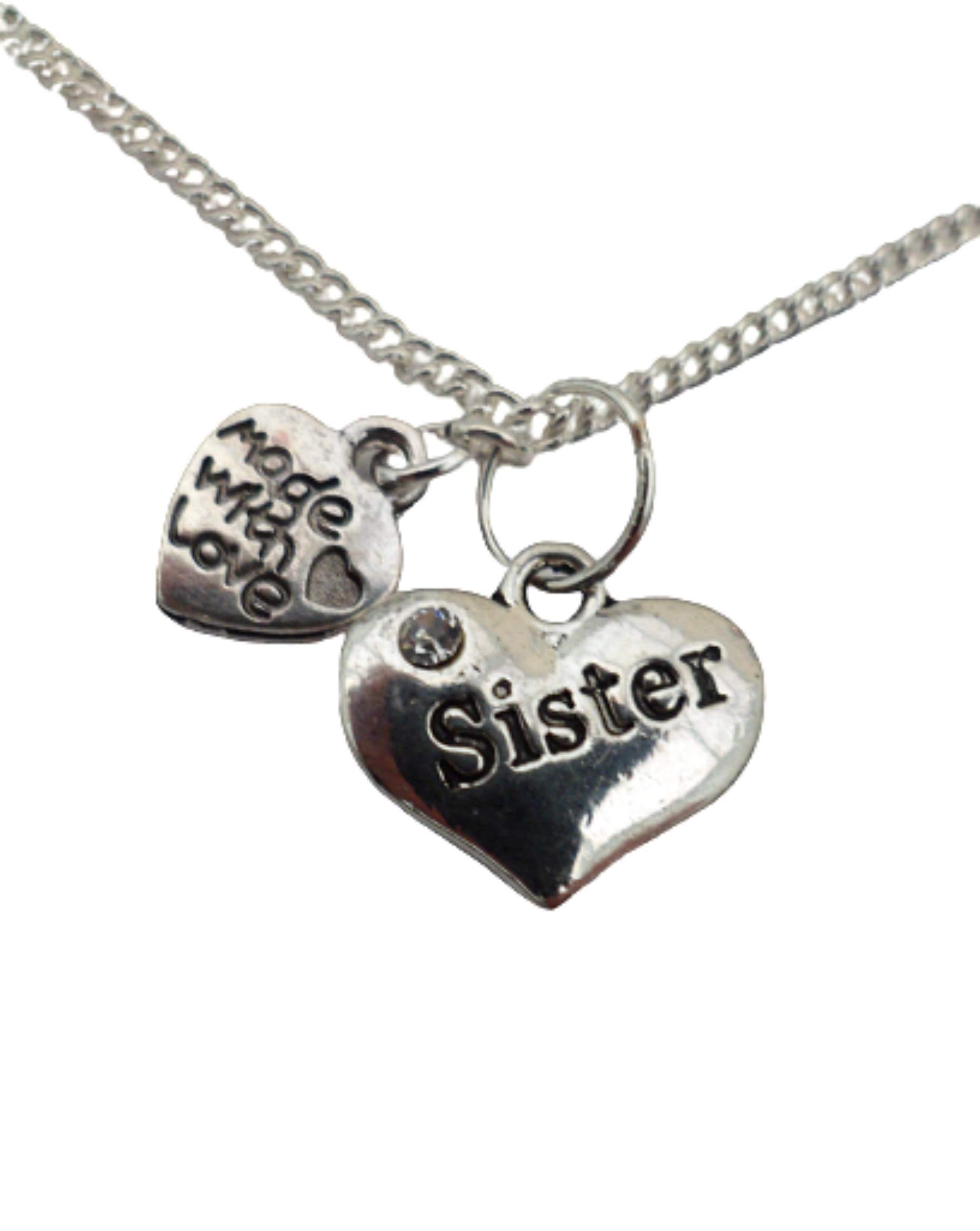 Silver Plated Sister Heart Gem Charm Necklace - Elegant Gift for Women, Best Friends & Sisters | Perfect for Valentine's Day, Birthday & Anniversary Gifts