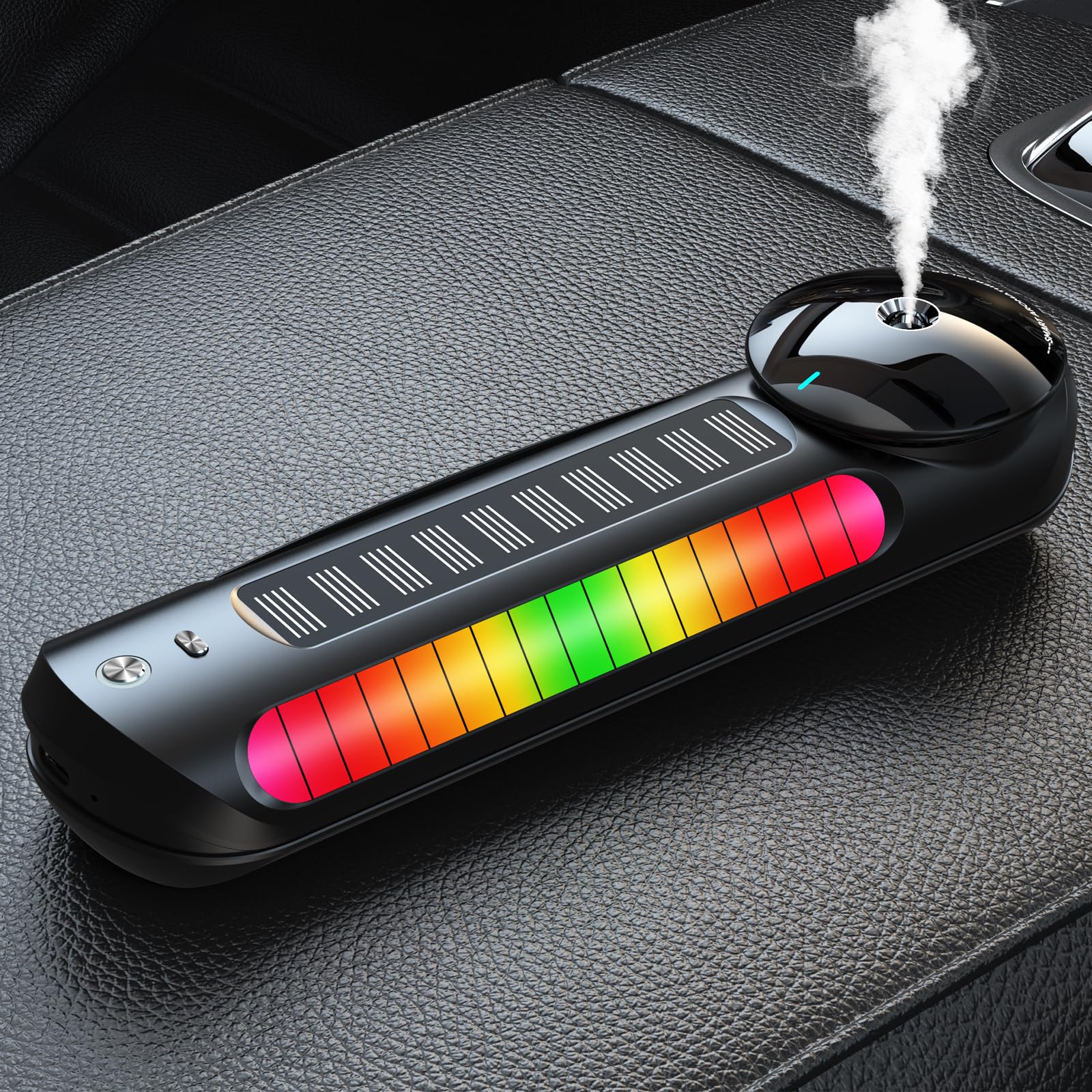 Smart Car Air Freshener & Aroma Diffuser - Auto On/Off, 3 Adjustable Modes, Rechargeable with Built-in Battery, Music-Sync LED Lights (Black) - Perfect for Cars, Offices & Small Spaces